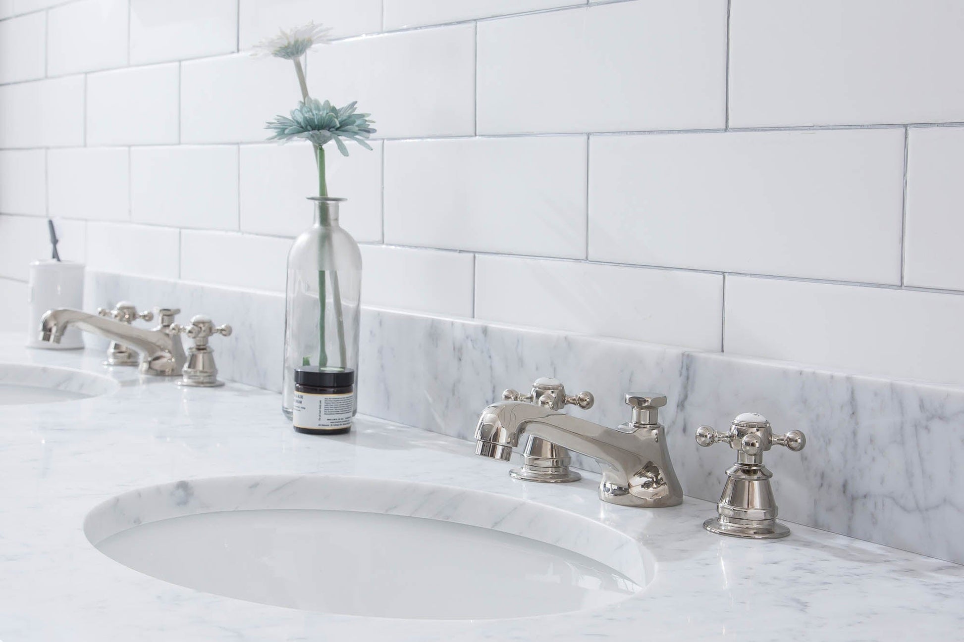 Water Creation EB72E-0509 EMBASSY 72"W x 34"H  Double Washstand , P-Trap, Countertop with Sink, F2-0009 Faucet and Mirror included, in Polished Nickel Finish