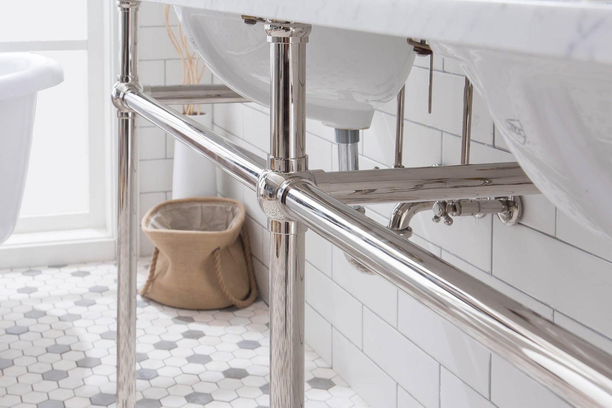 Water Creation EB72E-0509 EMBASSY 72"W x 34"H  Double Washstand , P-Trap, Countertop with Sink, F2-0009 Faucet and Mirror included, in Polished Nickel Finish