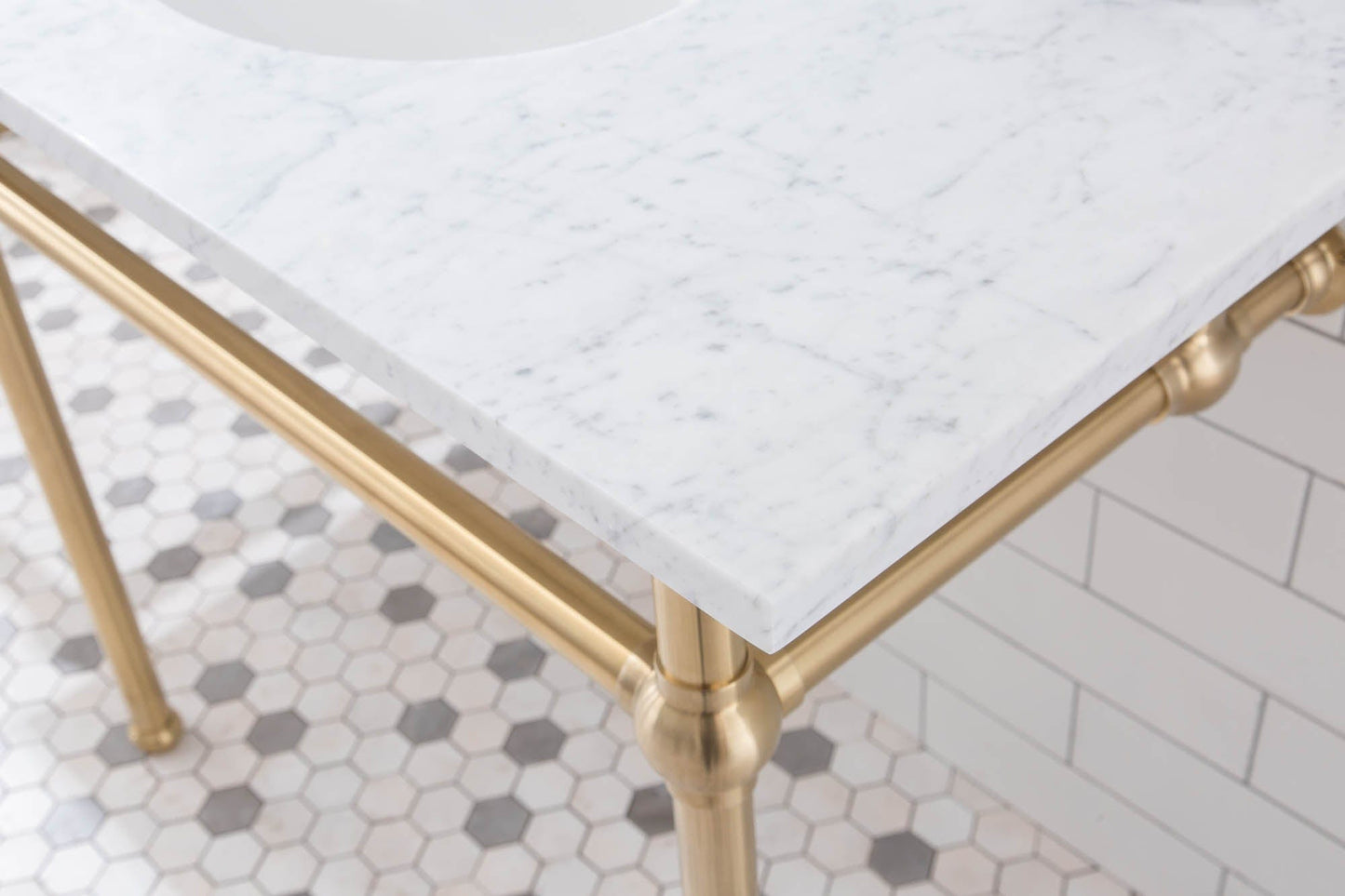 Water Creation EB72E-0612 EMBASSY 72"W x 34"H Double Washstand , P-Trap, Countertop with Sink, F2-0012 Faucet and Mirror included, in Satin Gold Finish