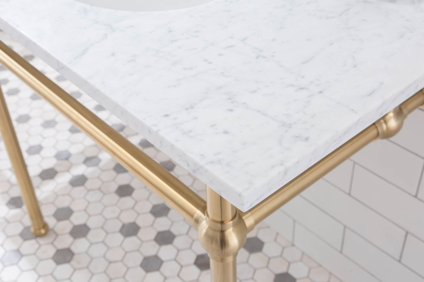 Water Creation EB72E-0613 EMBASSY 72"W x 34"H Double Washstand , P-Trap, Countertop with Sink, F2-0013 Faucet and Mirror included, in Satin Gold Finish