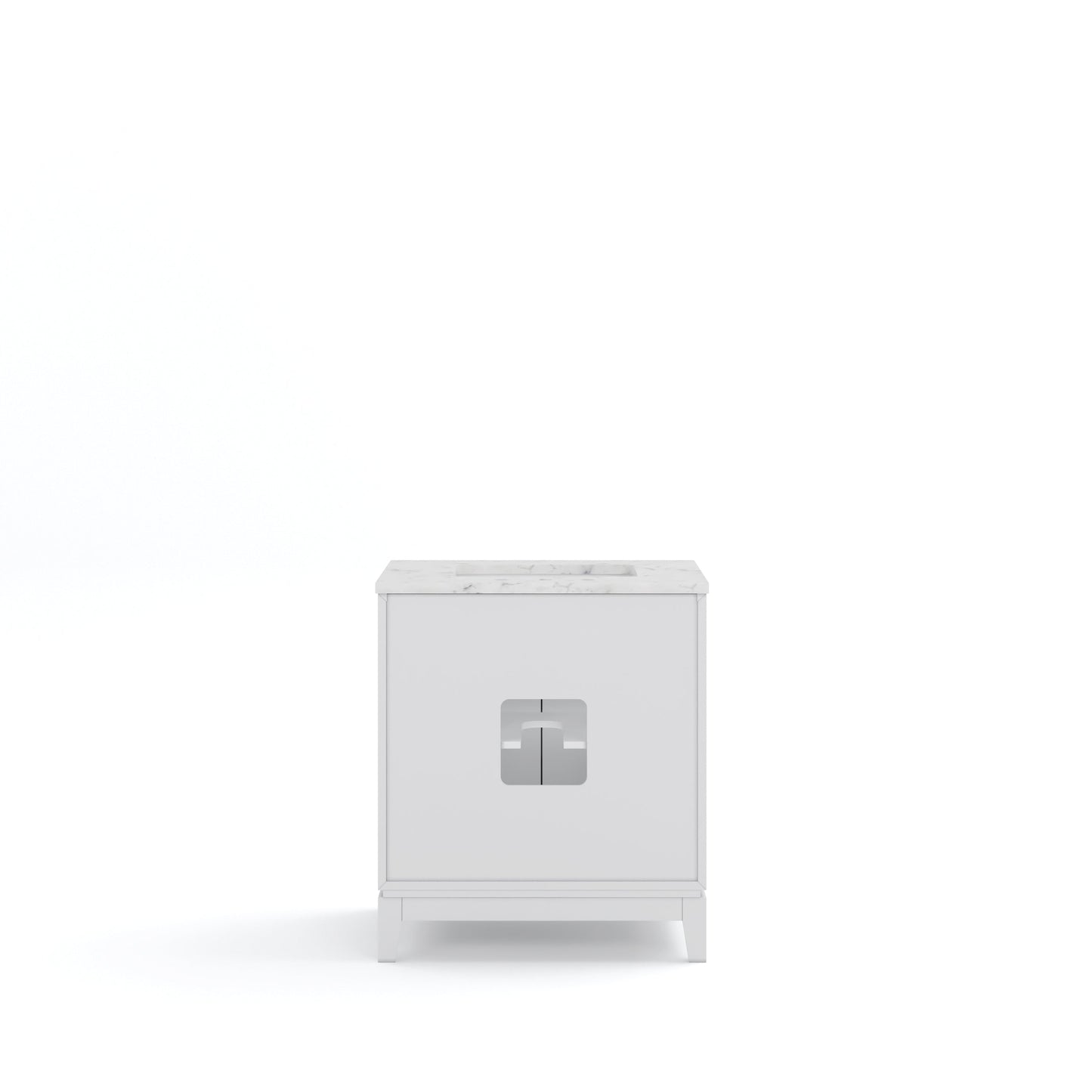 Water Creation EL30CW01PW-R21TL1201 ELIZABETH 30"W x 34.25"H Pure White Single-Sink Vanity with Carrara White Marble Countertop + Faucets & Mirror (F2-0012-01-TL)