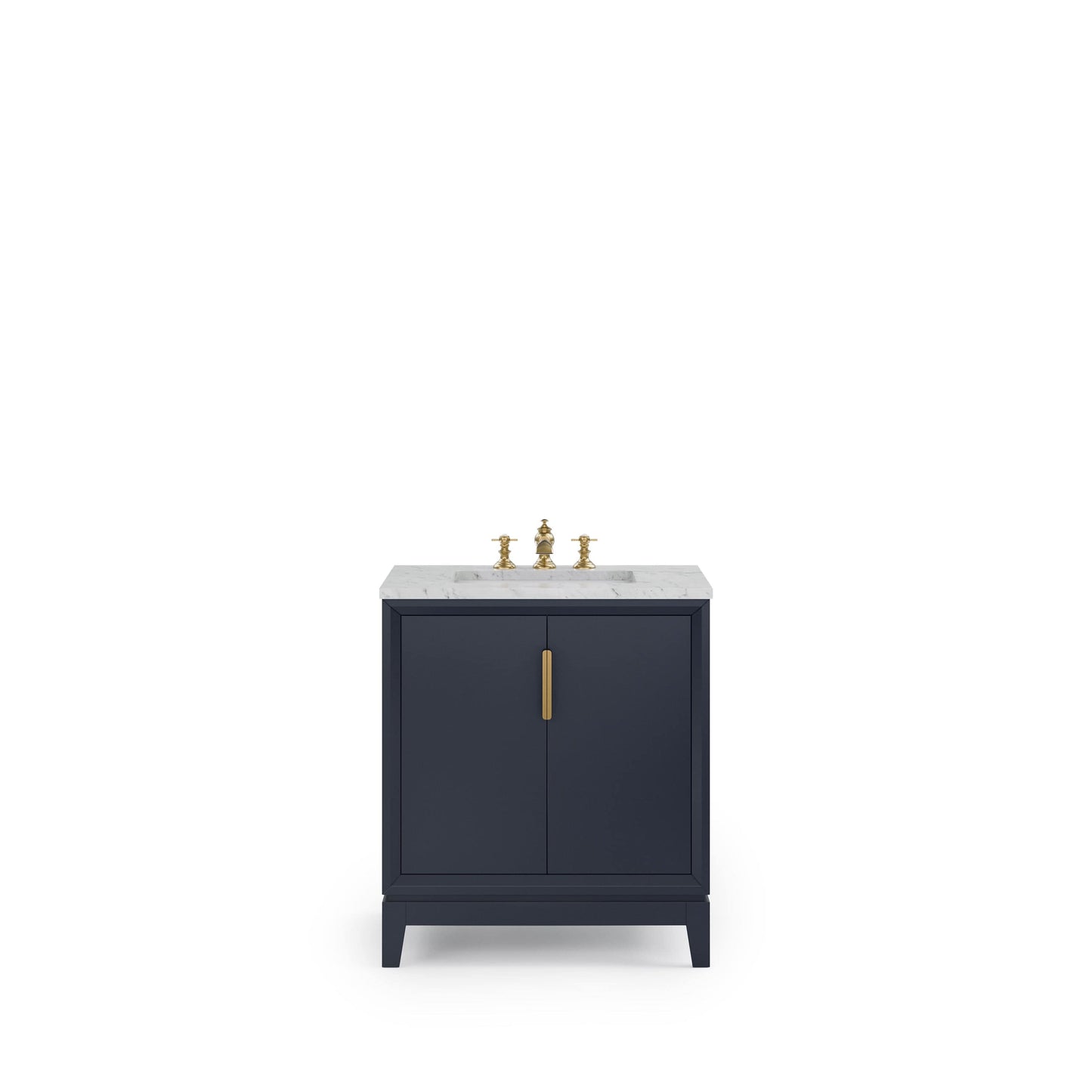 Water Creation EL30CW06MB-000FX1306 ELIZABETH 30"W x 34.25"H Monarch Blue Single-Sink Vanity with Carrara White Marble Countertop + Faucets (F2-0013-06-FX)
