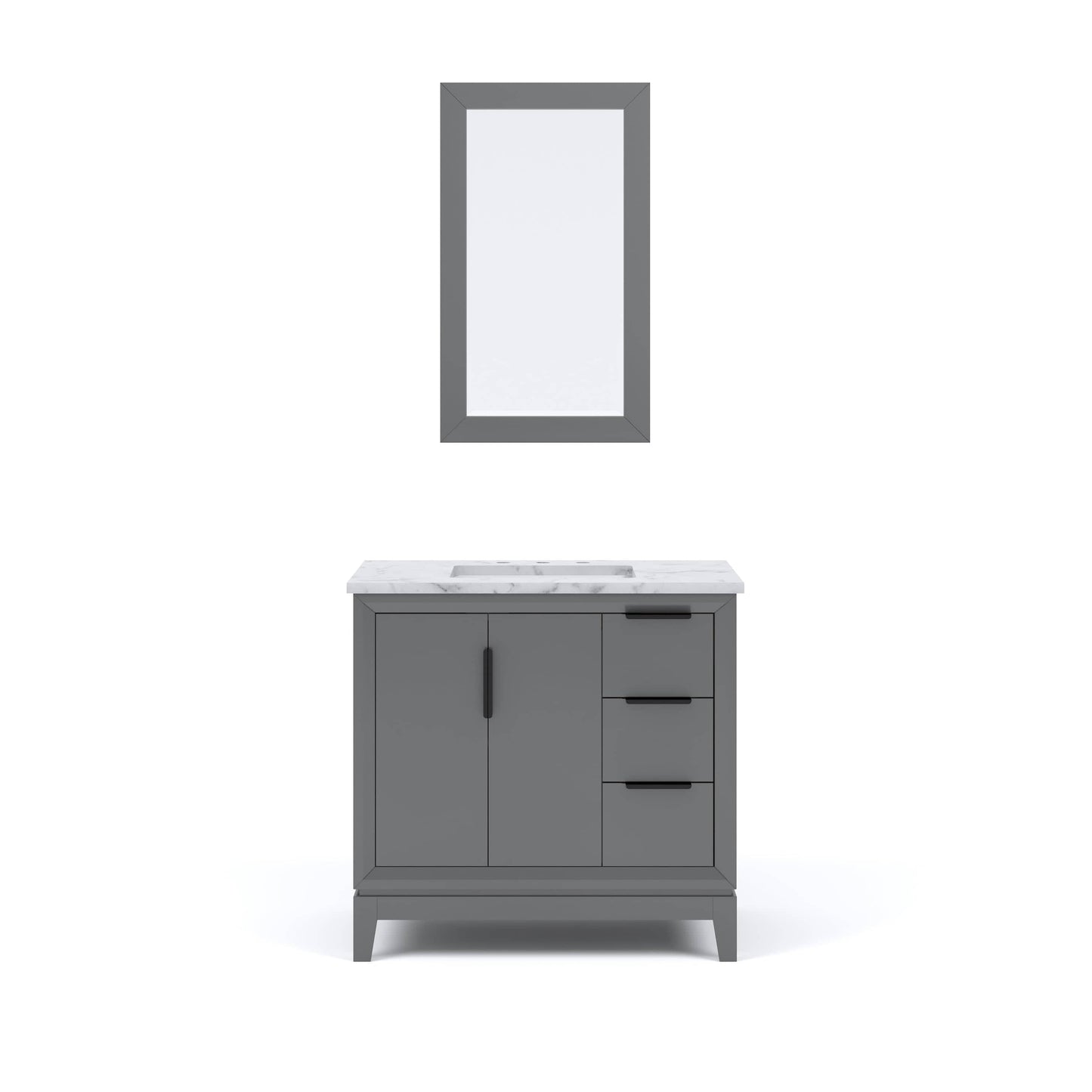 Water Creation EL36CW03CG-R21000000 ELIZABETH 36"W x 34.25"H Cashmere Gray Single-Sink Vanity with Carrara White Marble Countertop + Mirror