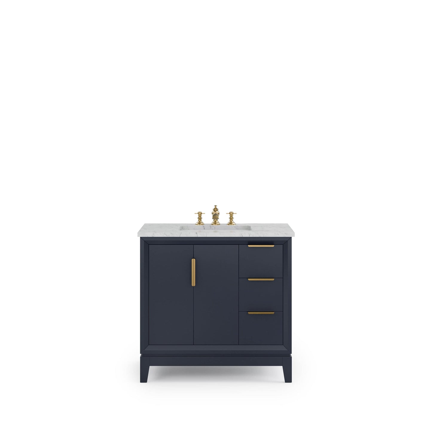 Water Creation EL36CW06MB-000FX1306 ELIZABETH 36"W x 34.25"H Monarch Blue Single-Sink Vanity with Carrara White Marble Countertop + Faucets (F2-0013-06-FX)