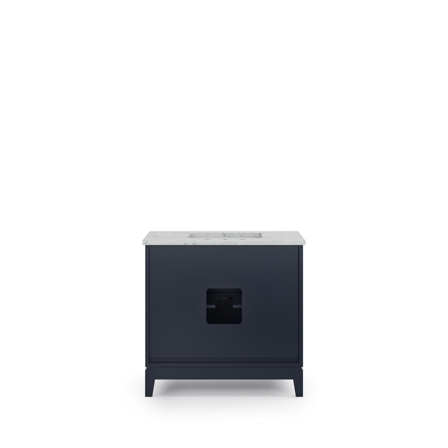 Water Creation EL36CW06MB-R21FX1306 ELIZABETH 36"W x 34.25"H Monarch Blue Single-Sink Vanity with Carrara White Marble Countertop + Faucets & Mirror (F2-0013-06-FX)