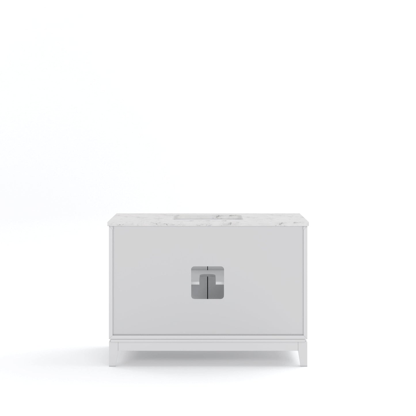 Water Creation EL48CW01PW-R21BX0901 ELIZABETH 48"W x 34.25"H Pure White Single-Sink Vanity with Carrara White Marble Countertop + Faucets & Mirror (F2-0009-01-BX)