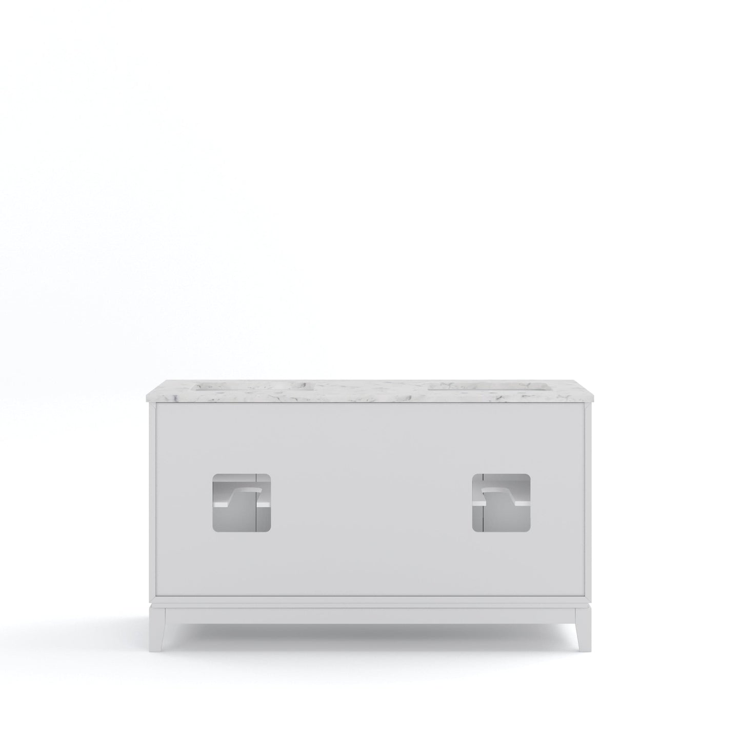 Water Creation EL60CW01PW-R21BX0901 ELIZABETH 60"W x 34.25"H Pure White Double-Sink Vanity with Carrara White Marble Countertop + Faucets & Mirror (F2-0009-01-BX)