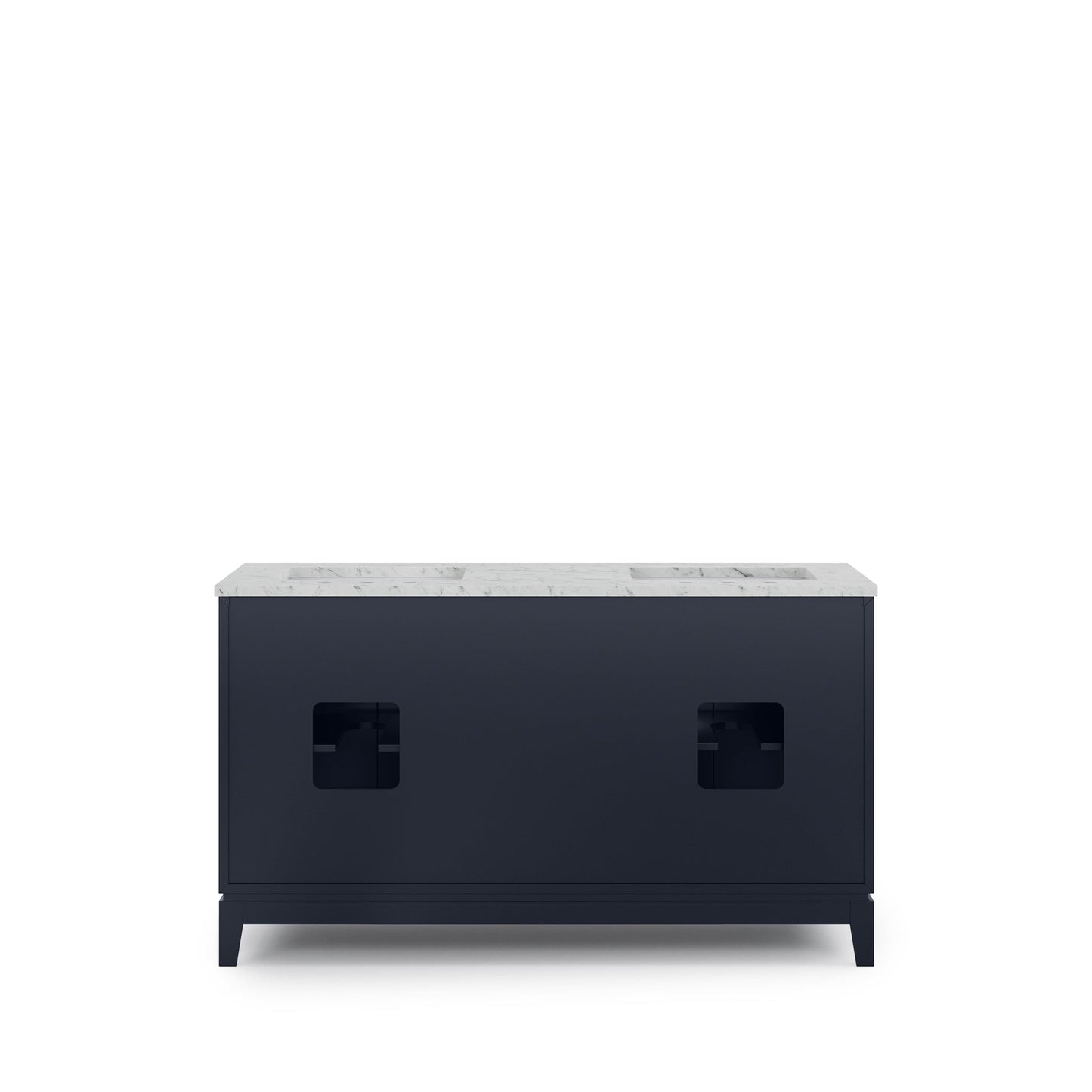 Water Creation EL60CW06MB-R21TL1206 ELIZABETH 60"W x 34.25"H Monarch Blue Double-Sink Vanity with Carrara White Marble Countertop + Faucets & Mirror (F2-0012-06-TL)