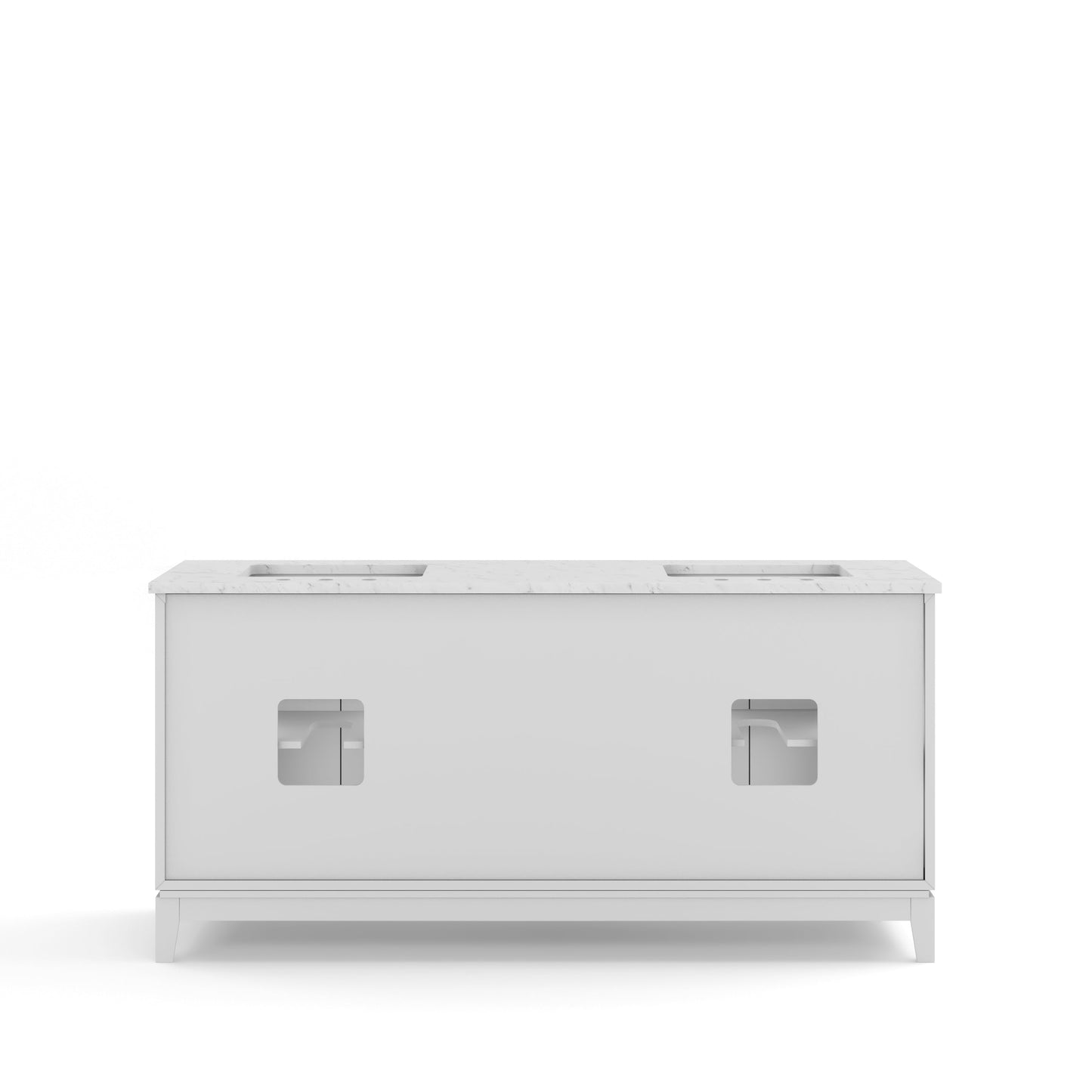 Water Creation EL72CW01PW-000TL1201 ELIZABETH 72"W x 34.25"H Pure White Double-Sink Vanity with Carrara White Marble Countertop + Faucets (F2-0012-01-TL)