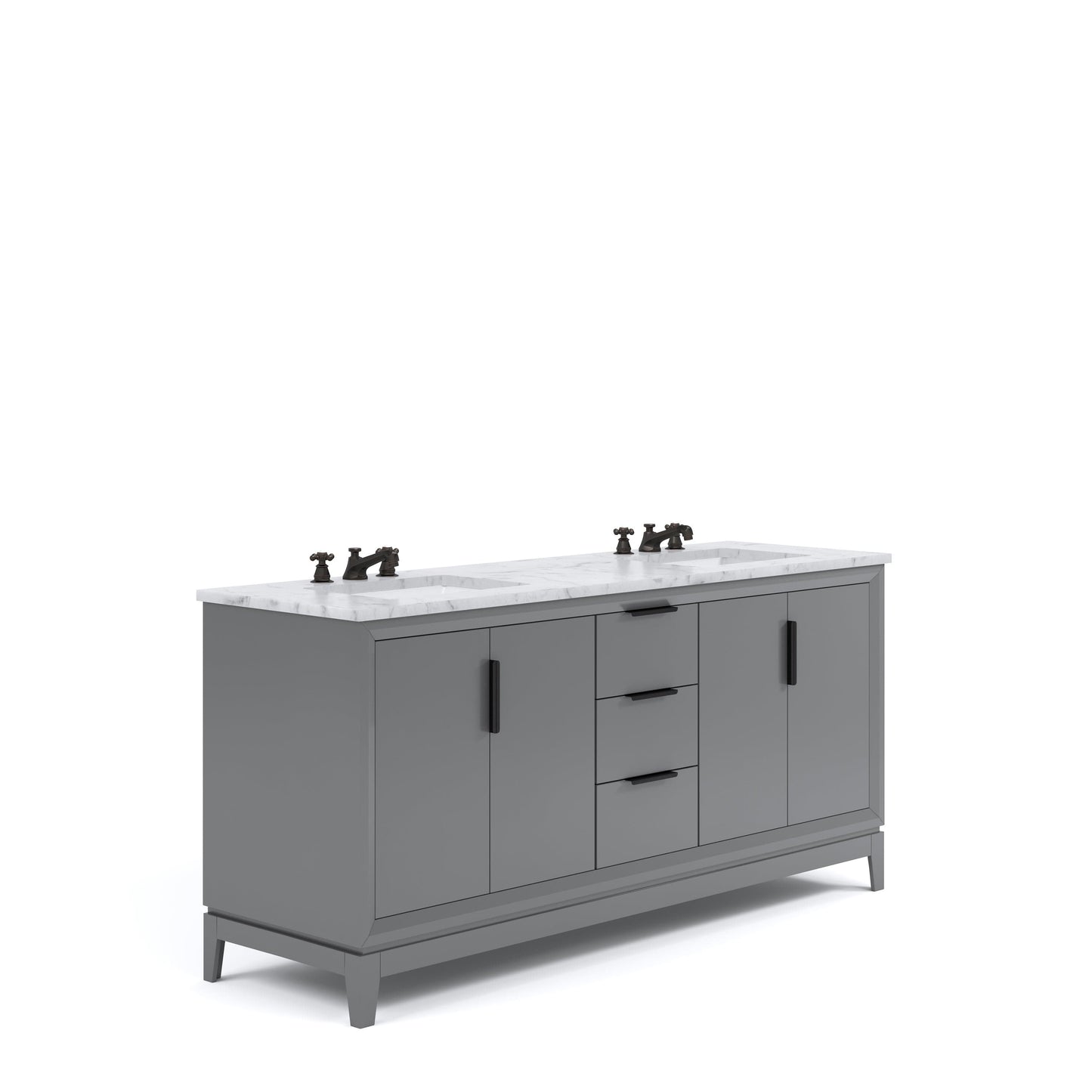 Water Creation EL72CW03CG-000BX0903 ELIZABETH 72"W x 34.25"H Cashmere Gray Double-Sink Vanity with Carrara White Marble Countertop + Faucets (F2-0009-03-BX)