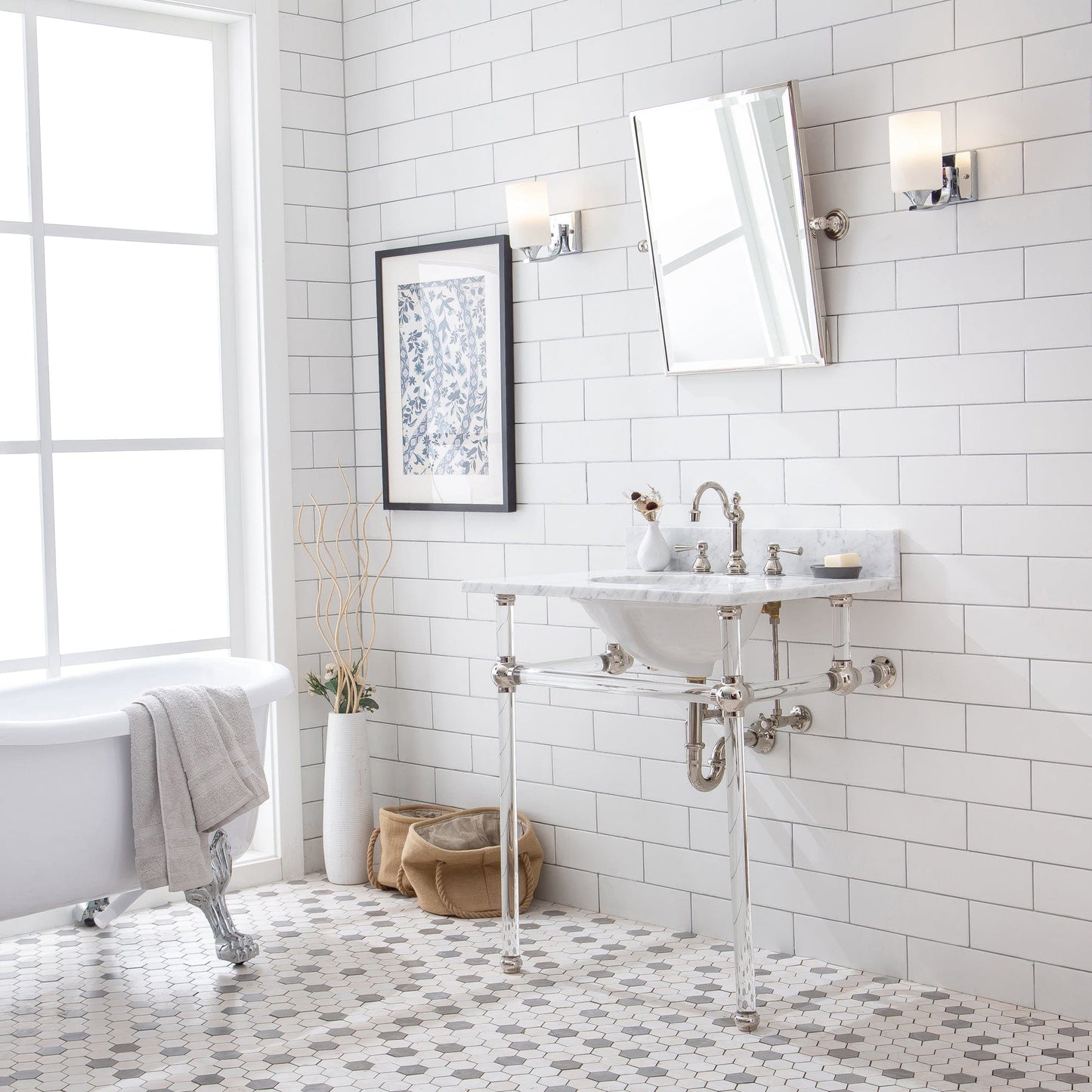 Water Creation EP30E-0512 EMPIRE 30"W x 34"H Single Washstand , P-Trap, Countertop with Sink, F2-0012 Faucet and Mirror included, in Polished Nickel Finish