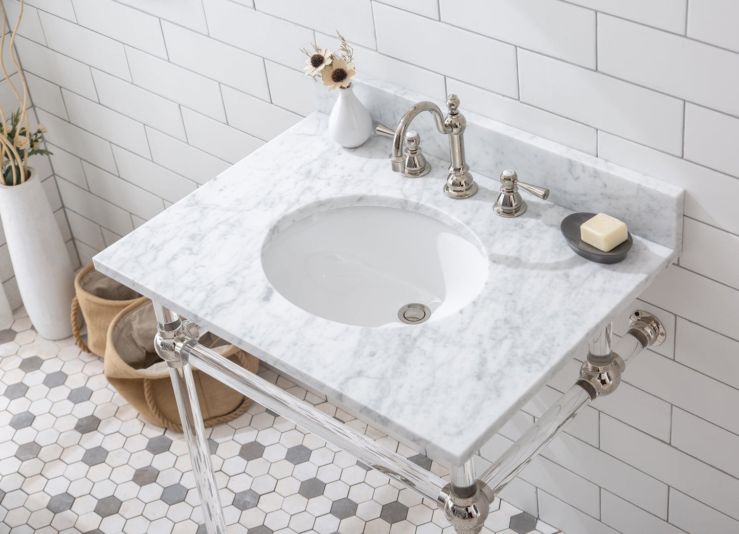 Water Creation EP30E-0512 EMPIRE 30"W x 34"H Single Washstand , P-Trap, Countertop with Sink, F2-0012 Faucet and Mirror included, in Polished Nickel Finish