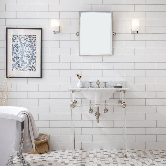 Water Creation EP30E-0513 EMPIRE 30"W x 34"H Single Washstand , P-Trap, Countertop with Sink, F2-0013 Faucet and Mirror included, in Polished Nickel Finish