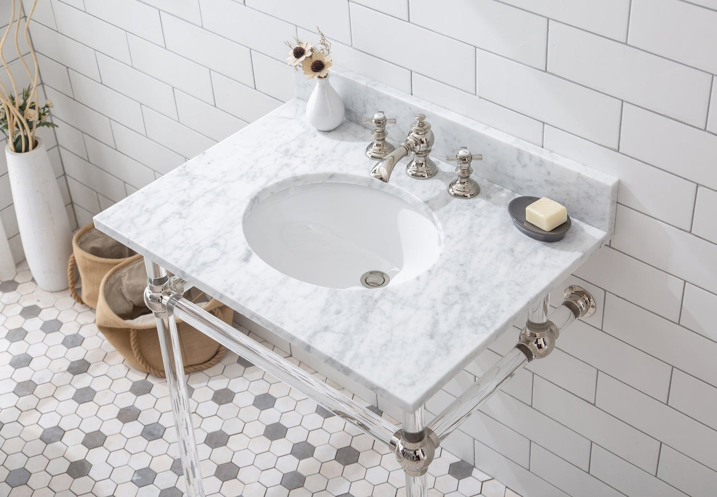 Water Creation EP30E-0513 EMPIRE 30"W x 34"H Single Washstand , P-Trap, Countertop with Sink, F2-0013 Faucet and Mirror included, in Polished Nickel Finish