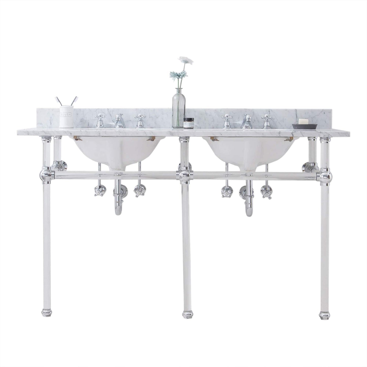 Water Creation EP60C-0100 EMPIRE 60"W x 34"H Double Washstand , P-Trap, and Countertop with Sink included, in Chrome Finish