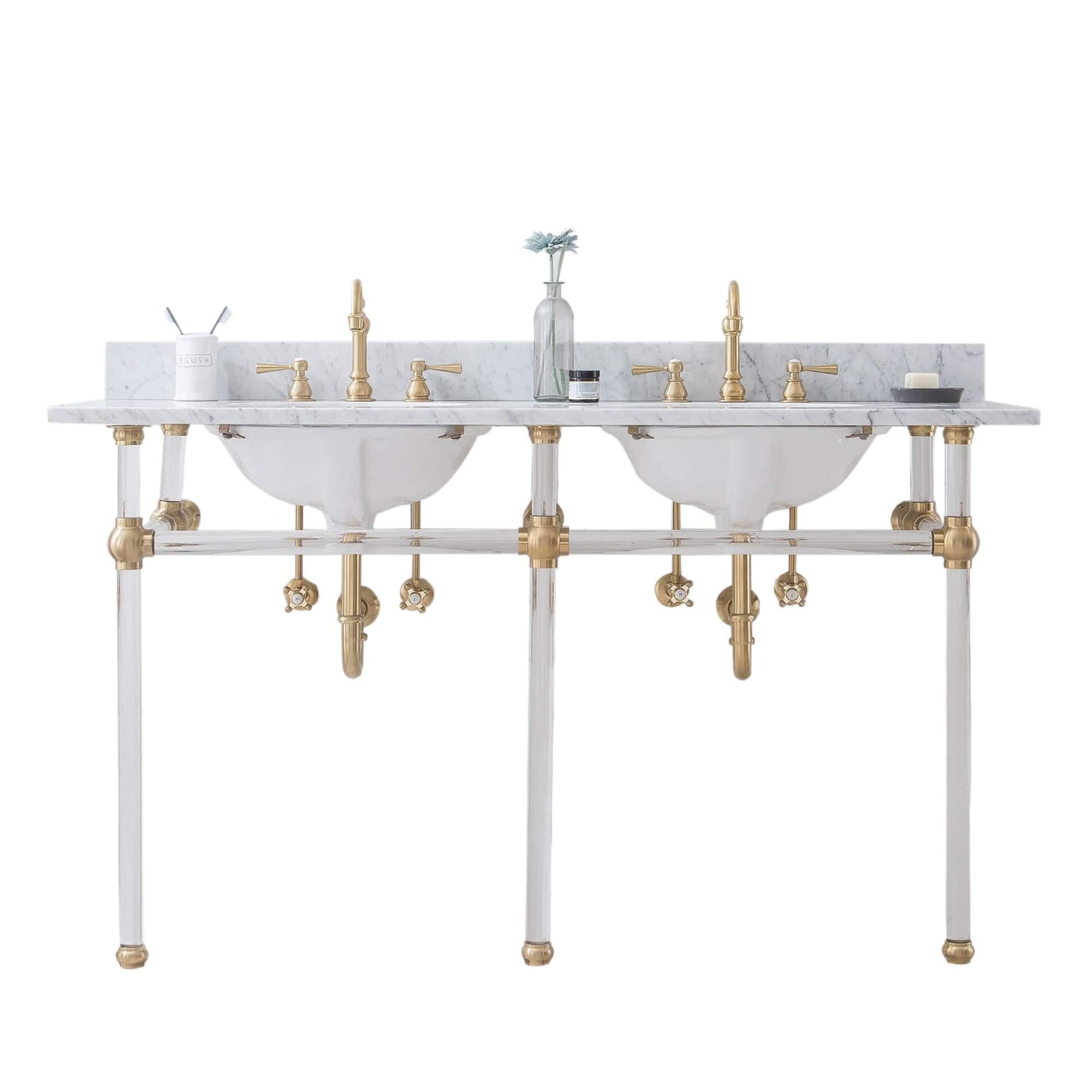 Water Creation EP60C-0600 EMPIRE 60"W x 34"H Double Washstand , P-Trap, and Countertop with Sink included, in Satin Gold Finish