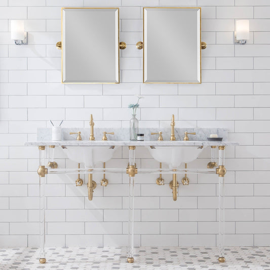 Water Creation EP60C-0600 EMPIRE 60"W x 34"H Double Washstand , P-Trap, and Countertop with Sink included, in Satin Gold Finish