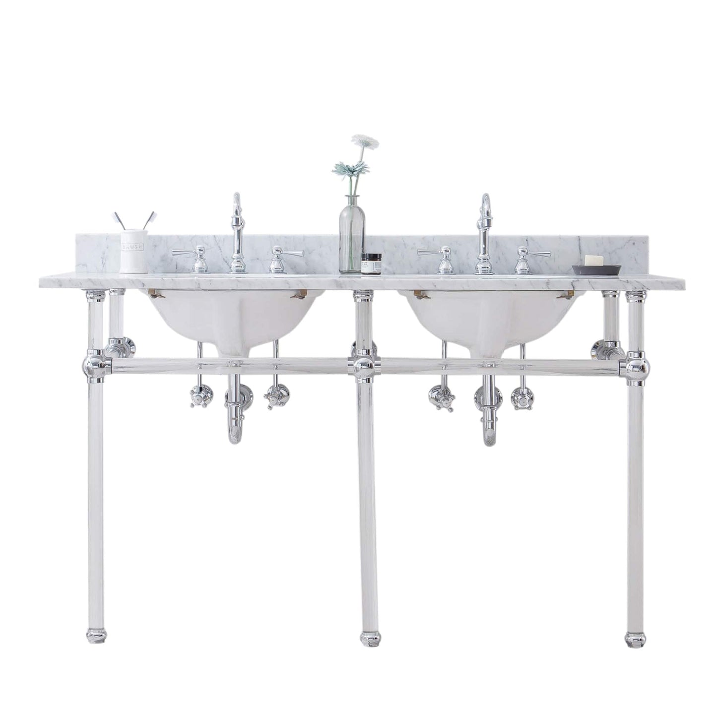 Water Creation EP60D-0112 EMPIRE 60"W x 34"H Double Washstand , P-Trap, Countertop with Sink, and F2-0012 Faucet included, in Chrome Finish