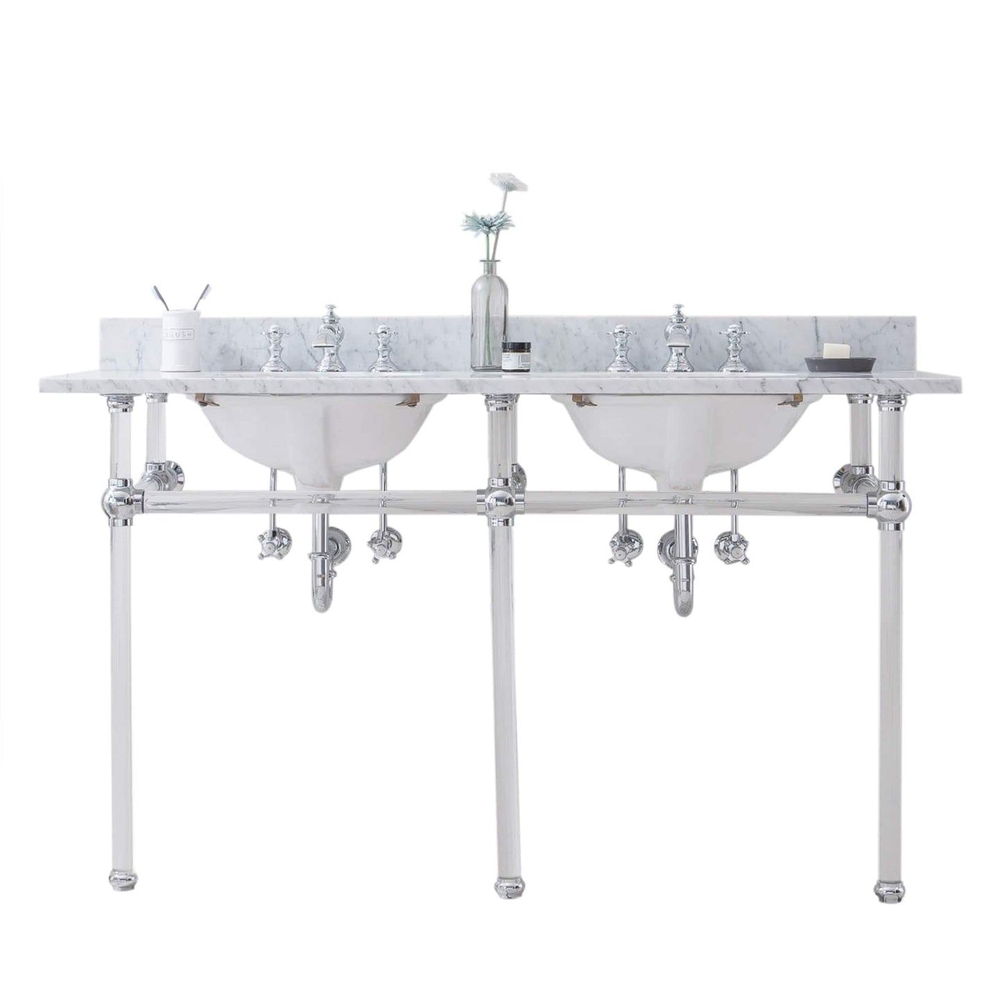 Water Creation EP60D-0113 EMPIRE 60"W x 34"H Double Washstand , P-Trap, Countertop with Sink, and F2-0013 Faucet included, in Chrome Finish
