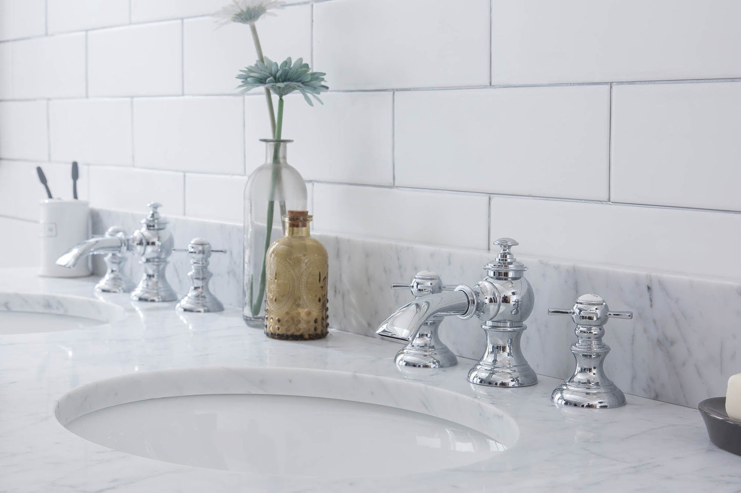 Water Creation EP60D-0113 EMPIRE 60"W x 34"H Double Washstand , P-Trap, Countertop with Sink, and F2-0013 Faucet included, in Chrome Finish