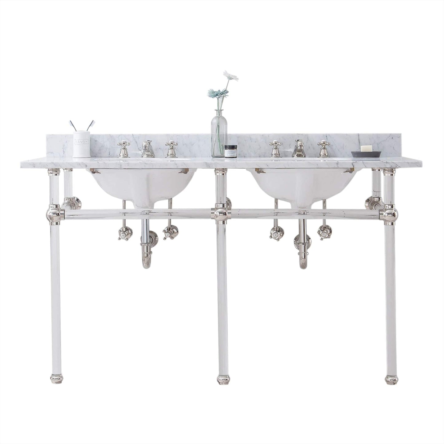 Water Creation EP60D-0509 EMPIRE 60"W x 34"H Double Washstand , P-Trap, Countertop with Sink, and F2-0009 Faucet included, in Polished Nickel Finish