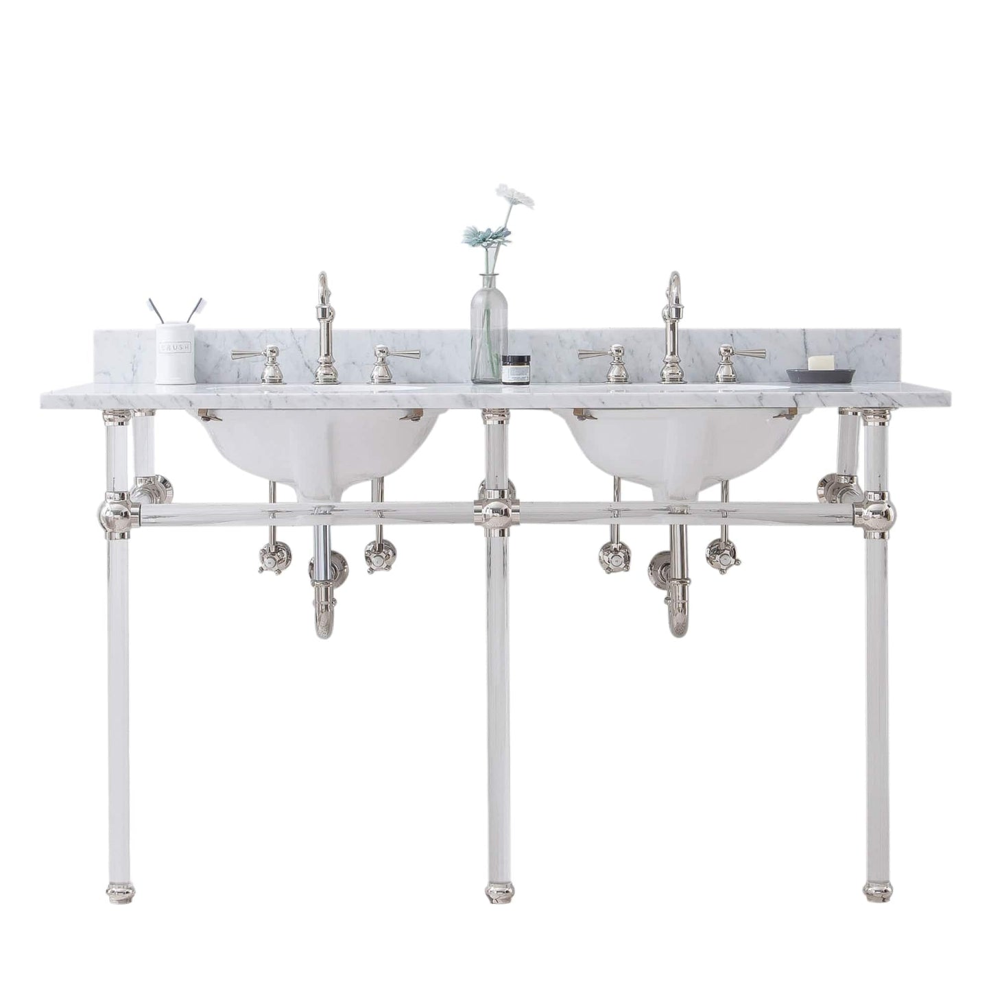 Water Creation EP60D-0512 EMPIRE 60"W x 34"H Double Washstand , P-Trap, Countertop with Sink, and F2-0012 Faucet included, in Polished Nickel Finish