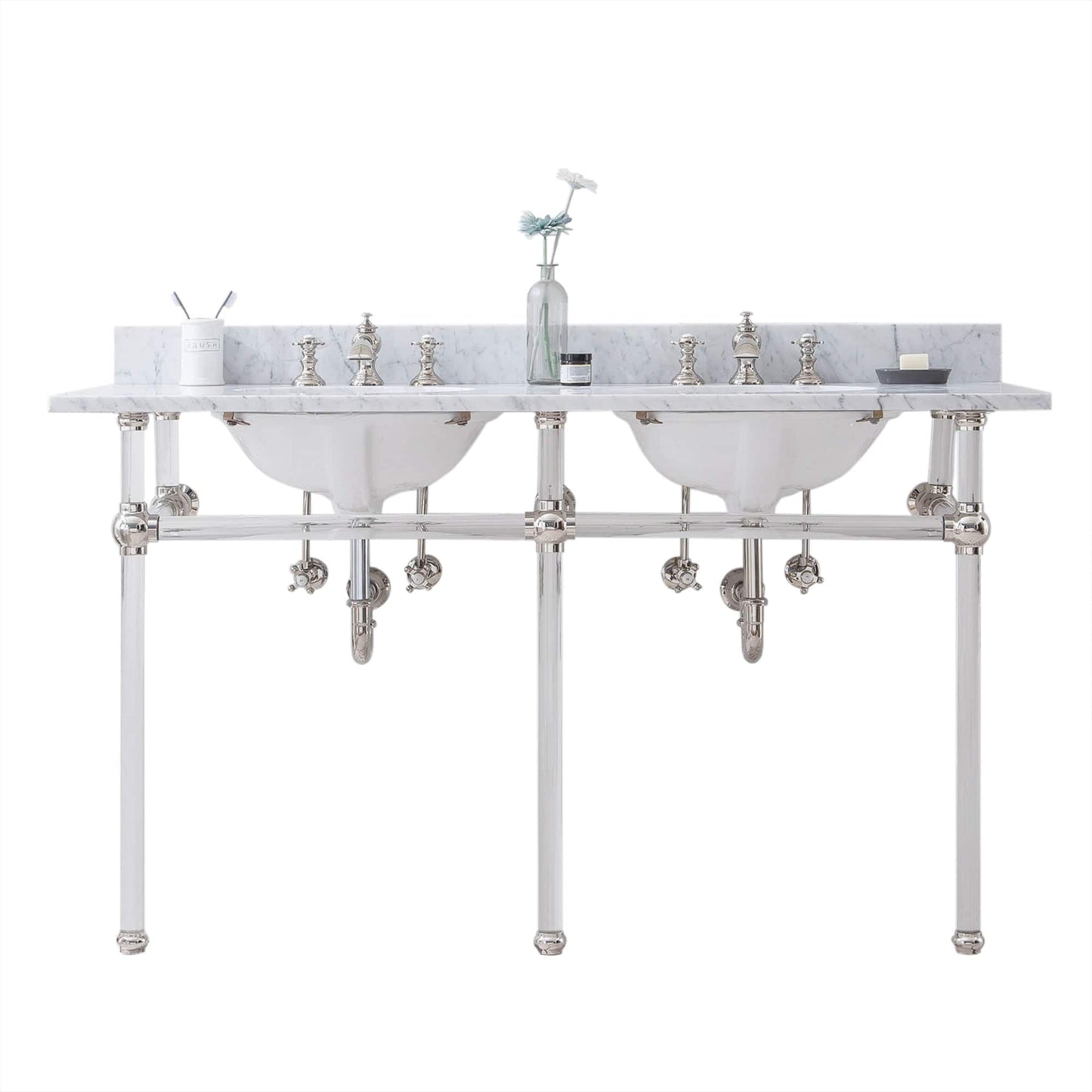 Water Creation EP60D-0513 EMPIRE 60"W x 34"H Double Washstand , P-Trap, Countertop with Sink, and F2-0013 Faucet included, in Polished Nickel Finish