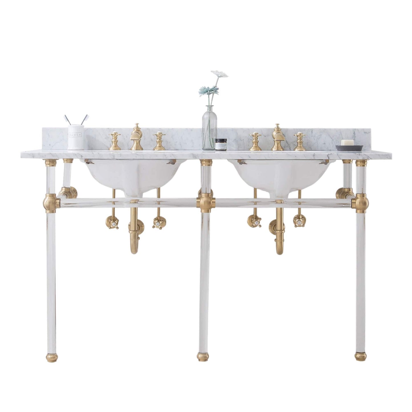 Water Creation EP60D-0613 EMPIRE 60"W x 34"H Double Washstand , P-Trap, Countertop with Sink, and F2-0013 Faucet included, in Satin Gold Finish