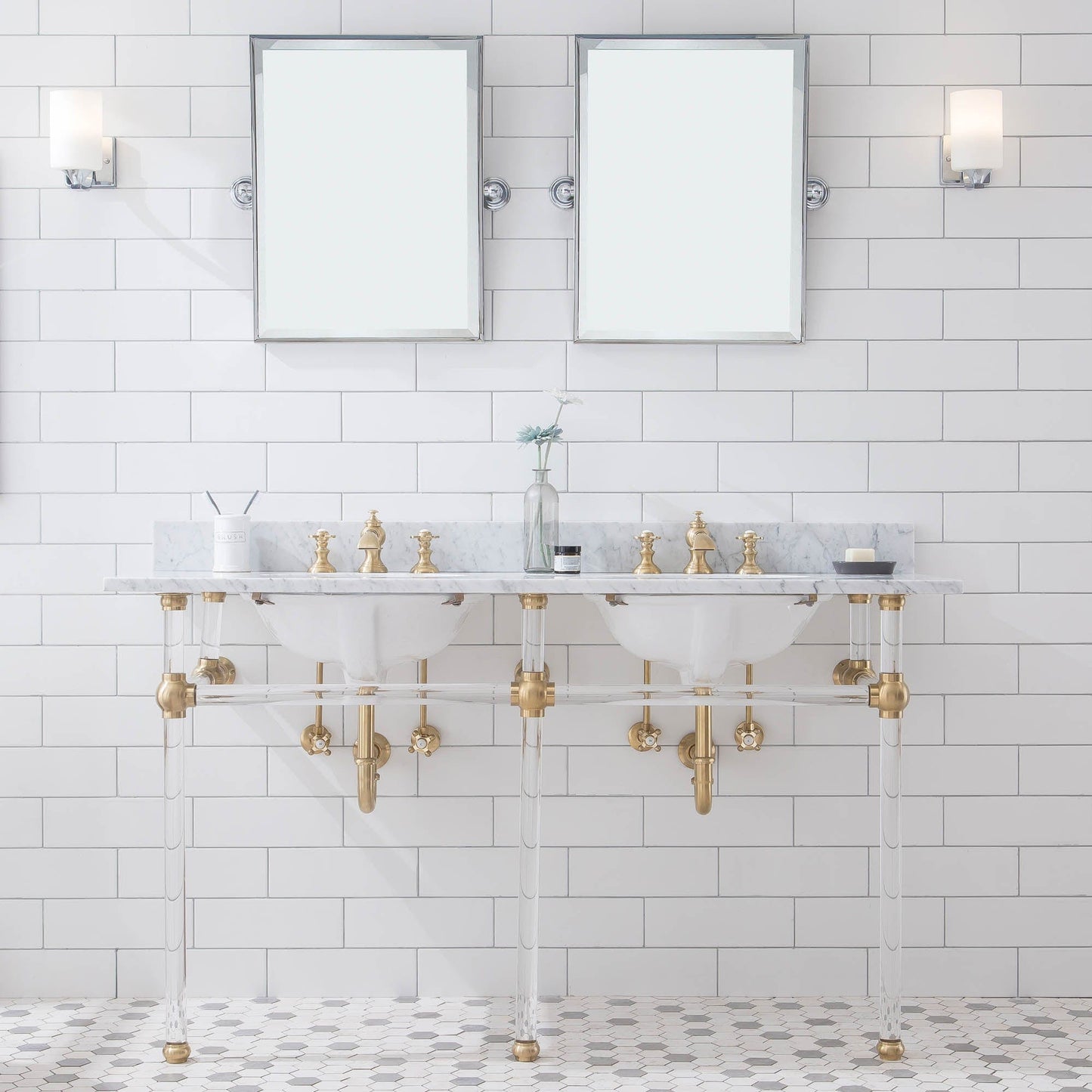 Water Creation EP60D-0613 EMPIRE 60"W x 34"H Double Washstand , P-Trap, Countertop with Sink, and F2-0013 Faucet included, in Satin Gold Finish