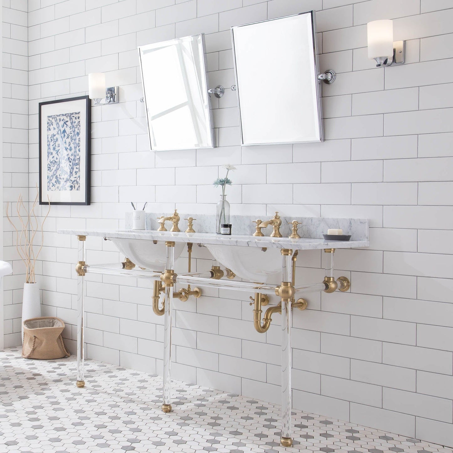 Water Creation EP60D-0613 EMPIRE 60"W x 34"H Double Washstand , P-Trap, Countertop with Sink, and F2-0013 Faucet included, in Satin Gold Finish