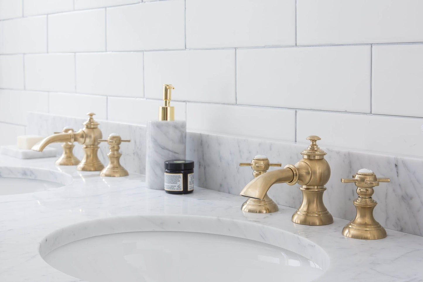 Water Creation EP60D-0613 EMPIRE 60"W x 34"H Double Washstand , P-Trap, Countertop with Sink, and F2-0013 Faucet included, in Satin Gold Finish