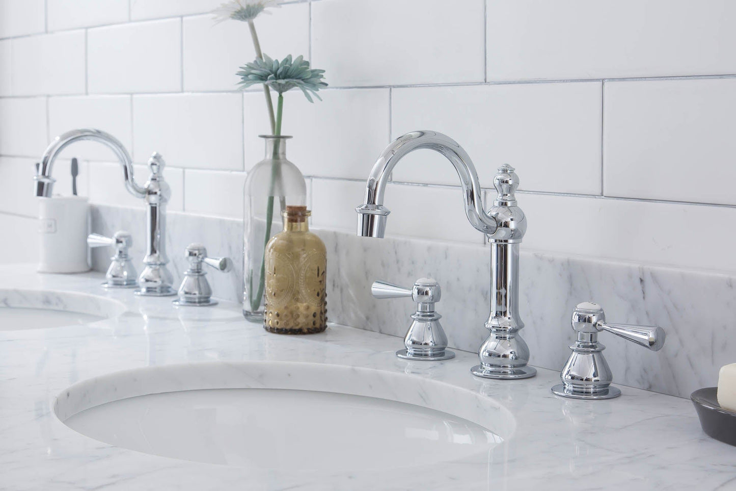 Water Creation EP60E-0112 EMPIRE 60"W x 34"H Double Washstand , P-Trap, Countertop with Sink, F2-0012 Faucet and Mirror included, in Chrome Finish