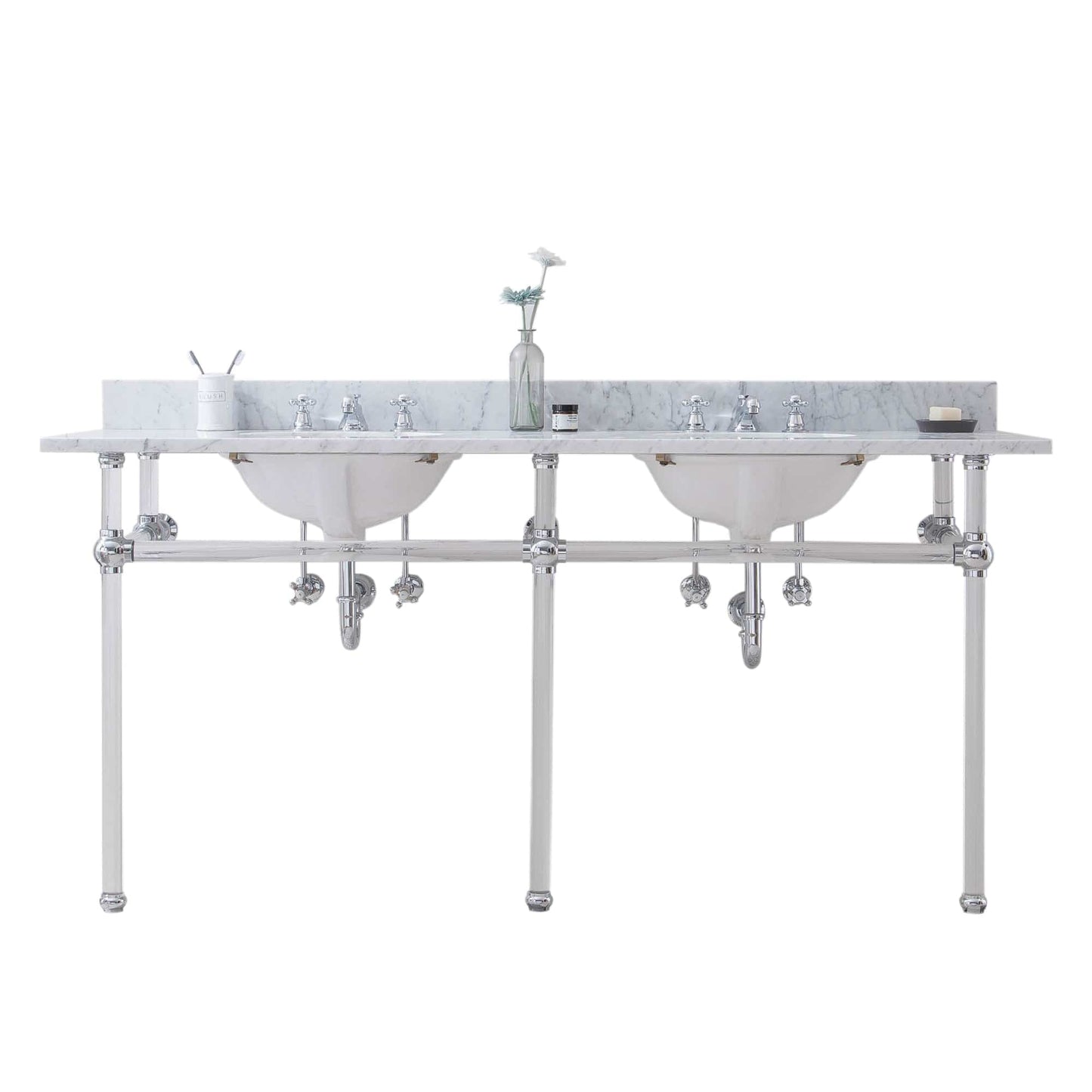 Water Creation EP72C-0100 EMPIRE 72"W x 34"H Double Washstand , P-Trap, and Countertop with Sink included, in Chrome Finish