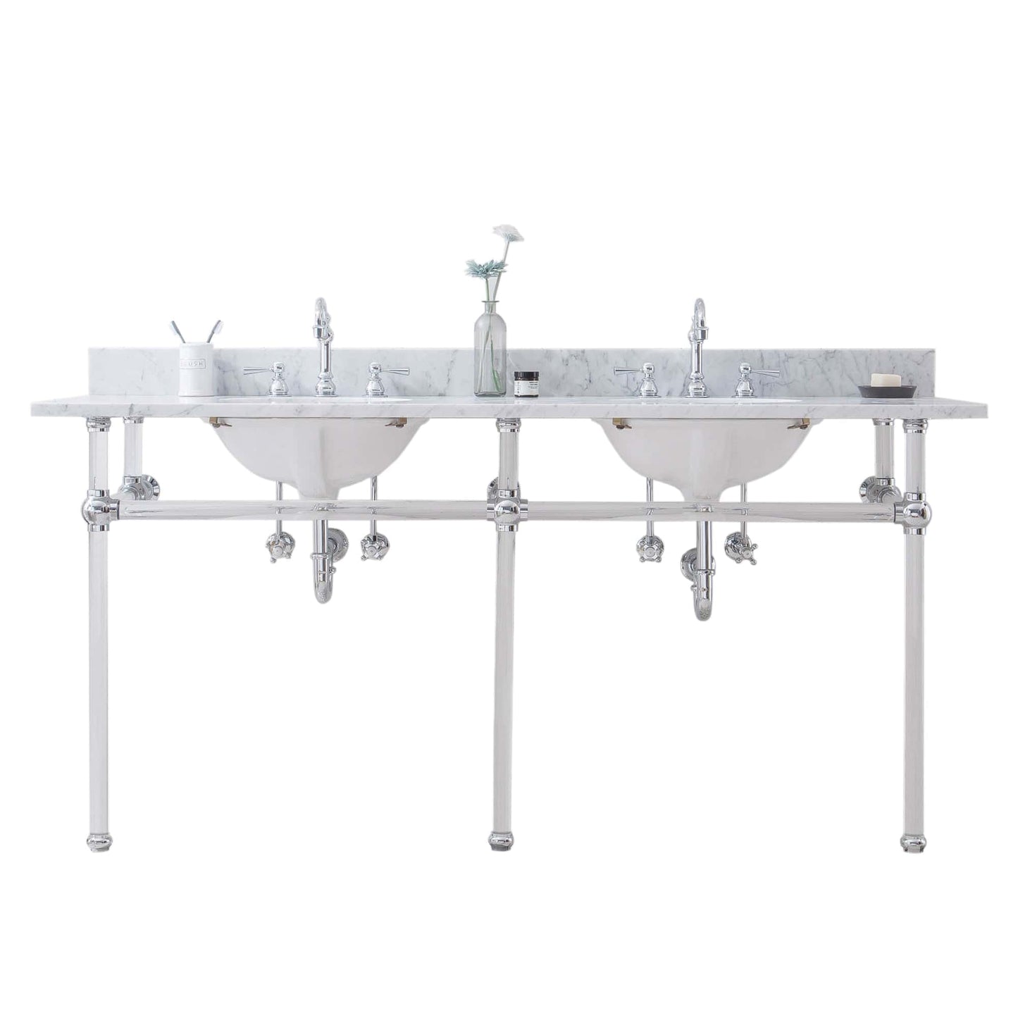 Water Creation EP72D-0112 EMPIRE 72"W x 34"H Double Washstand , P-Trap, Countertop with Sink, and F2-0012 Faucet included, in Chrome Finish