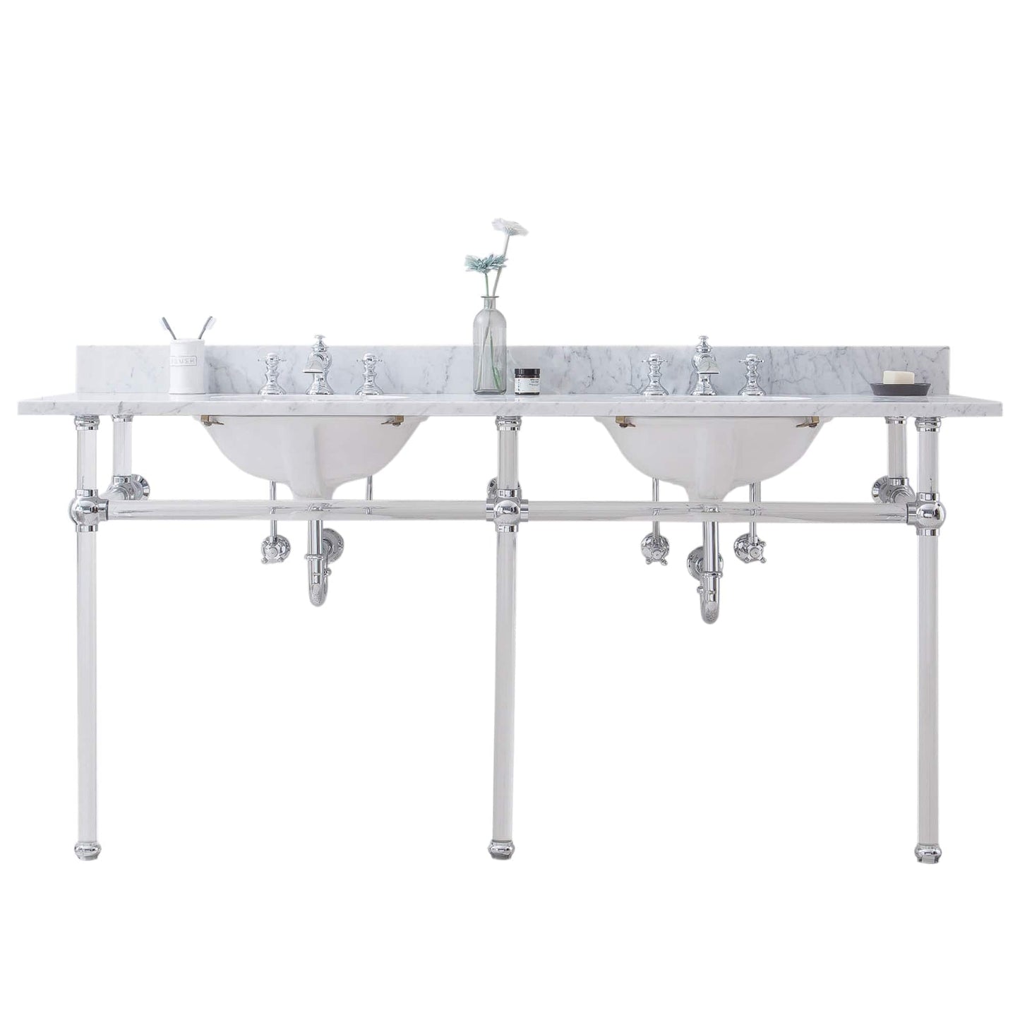 Water Creation EP72D-0113 EMPIRE 72"W x 34"H Double Washstand , P-Trap, Countertop with Sink, and F2-0013 Faucet included, in Chrome Finish