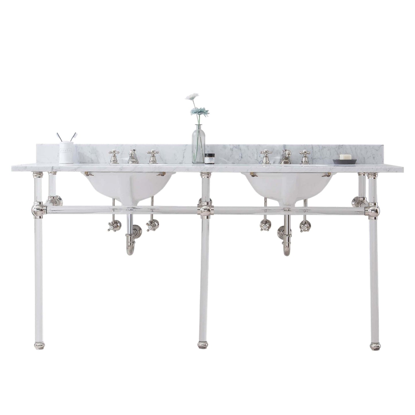 Water Creation EP72D-0509 EMPIRE 72"W x 34"H Double Washstand , P-Trap, Countertop with Sink, and F2-0009 Faucet included, in Polished Nickel Finish