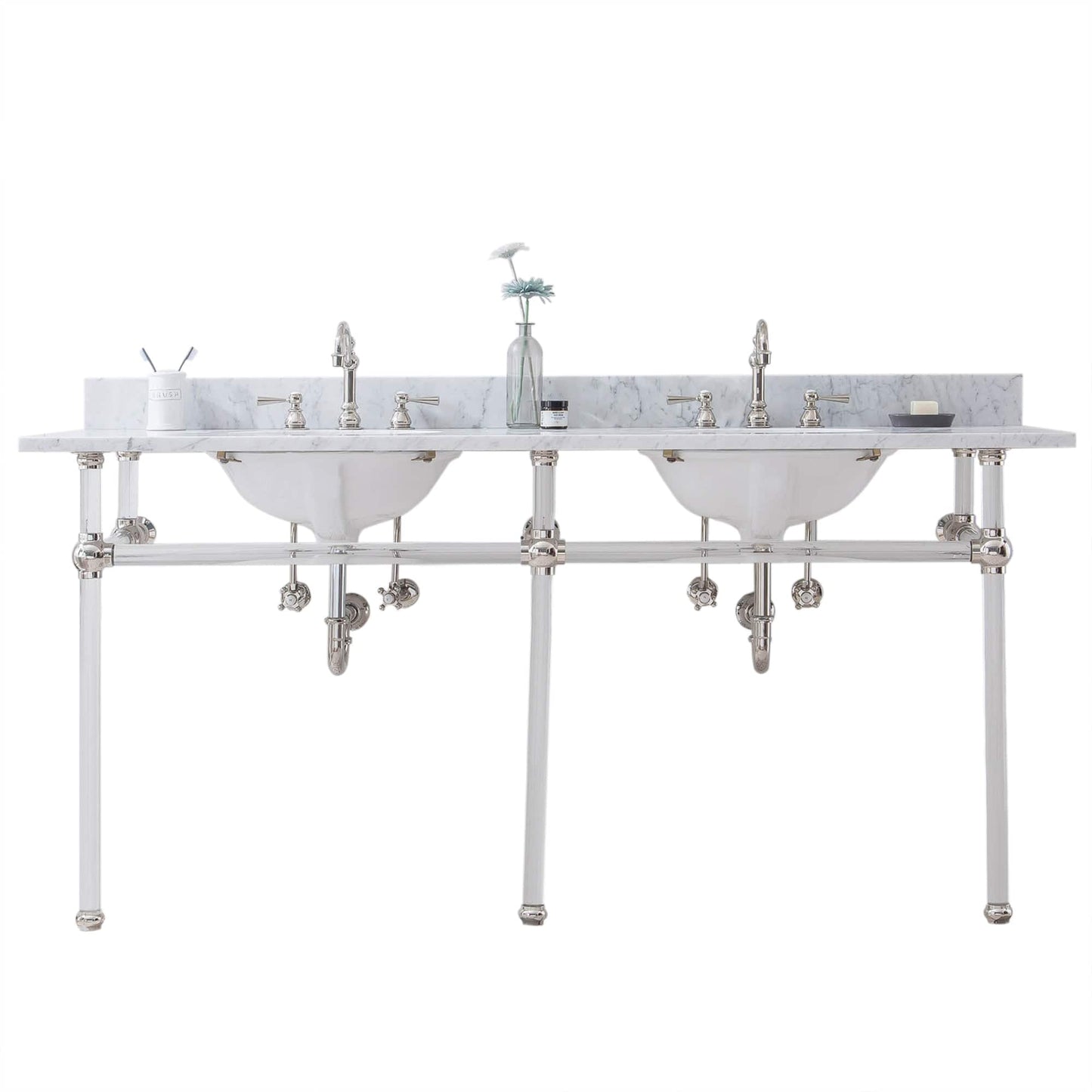 Water Creation EP72D-0512 EMPIRE 72"W x 34"H Double Washstand , P-Trap, Countertop with Sink, and F2-0012 Faucet included, in Polished Nickel Finish