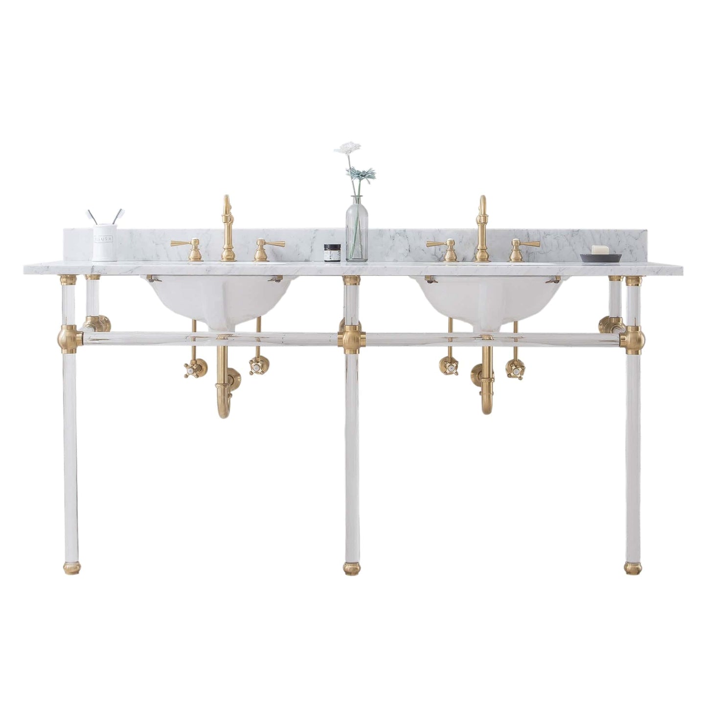 Water Creation EP72D-0612 EMPIRE 72"W x 34"H Double Washstand , P-Trap, Countertop with Sink, and F2-0012 Faucet included, in Satin Gold Finish