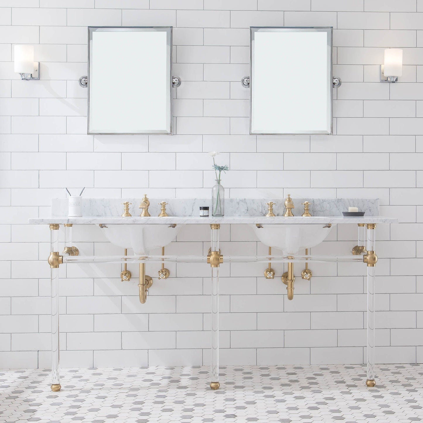 Water Creation EP72D-0613 EMPIRE 72"W x 34"H Double Washstand , P-Trap, Countertop with Sink, and F2-0013 Faucet included, in Satin Gold Finish