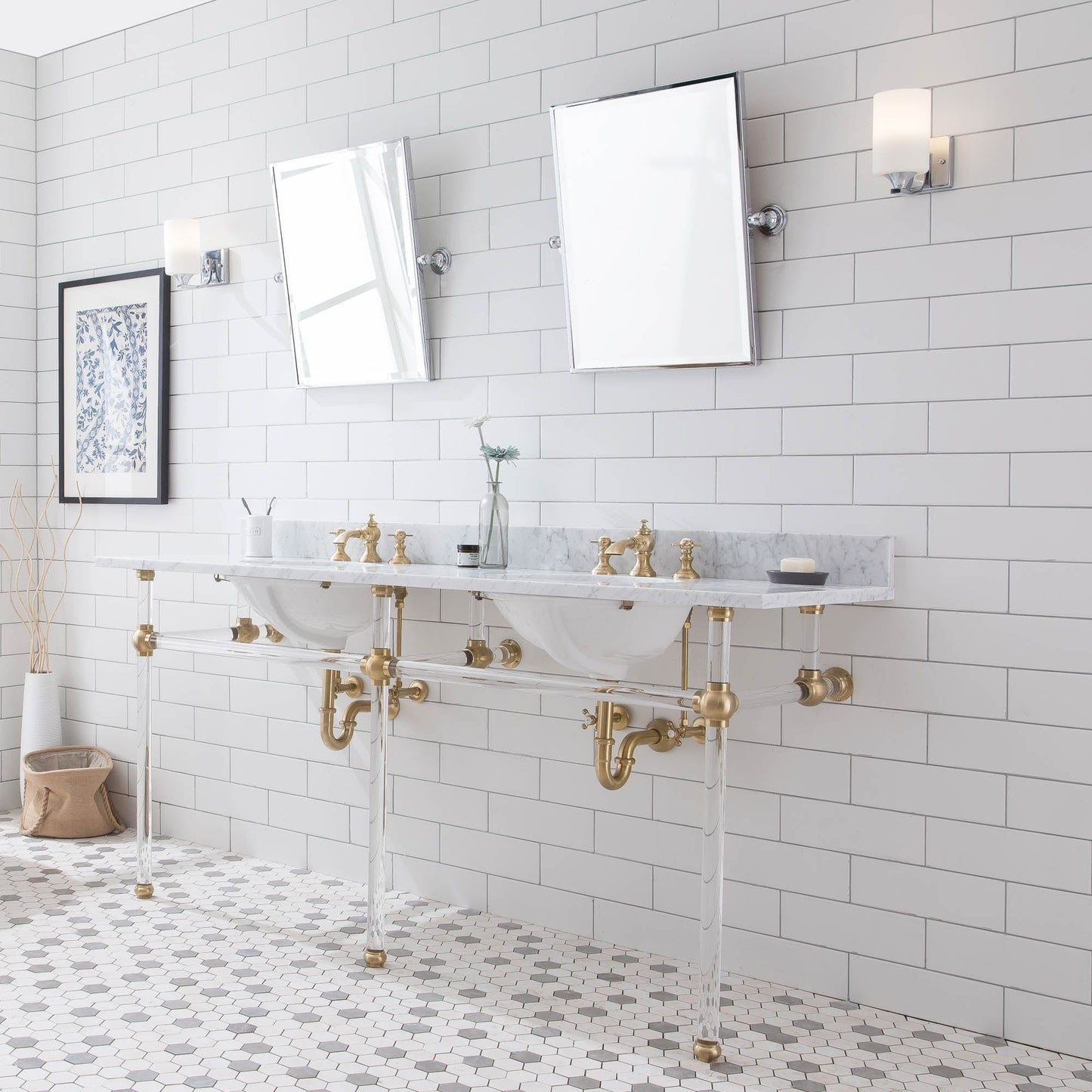 Water Creation EP72D-0613 EMPIRE 72"W x 34"H Double Washstand , P-Trap, Countertop with Sink, and F2-0013 Faucet included, in Satin Gold Finish