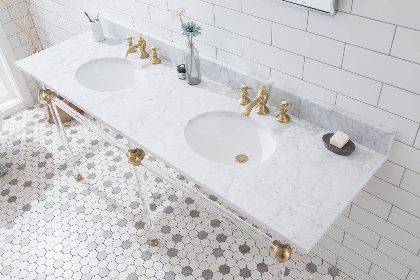 Water Creation EP72D-0613 EMPIRE 72"W x 34"H Double Washstand , P-Trap, Countertop with Sink, and F2-0013 Faucet included, in Satin Gold Finish