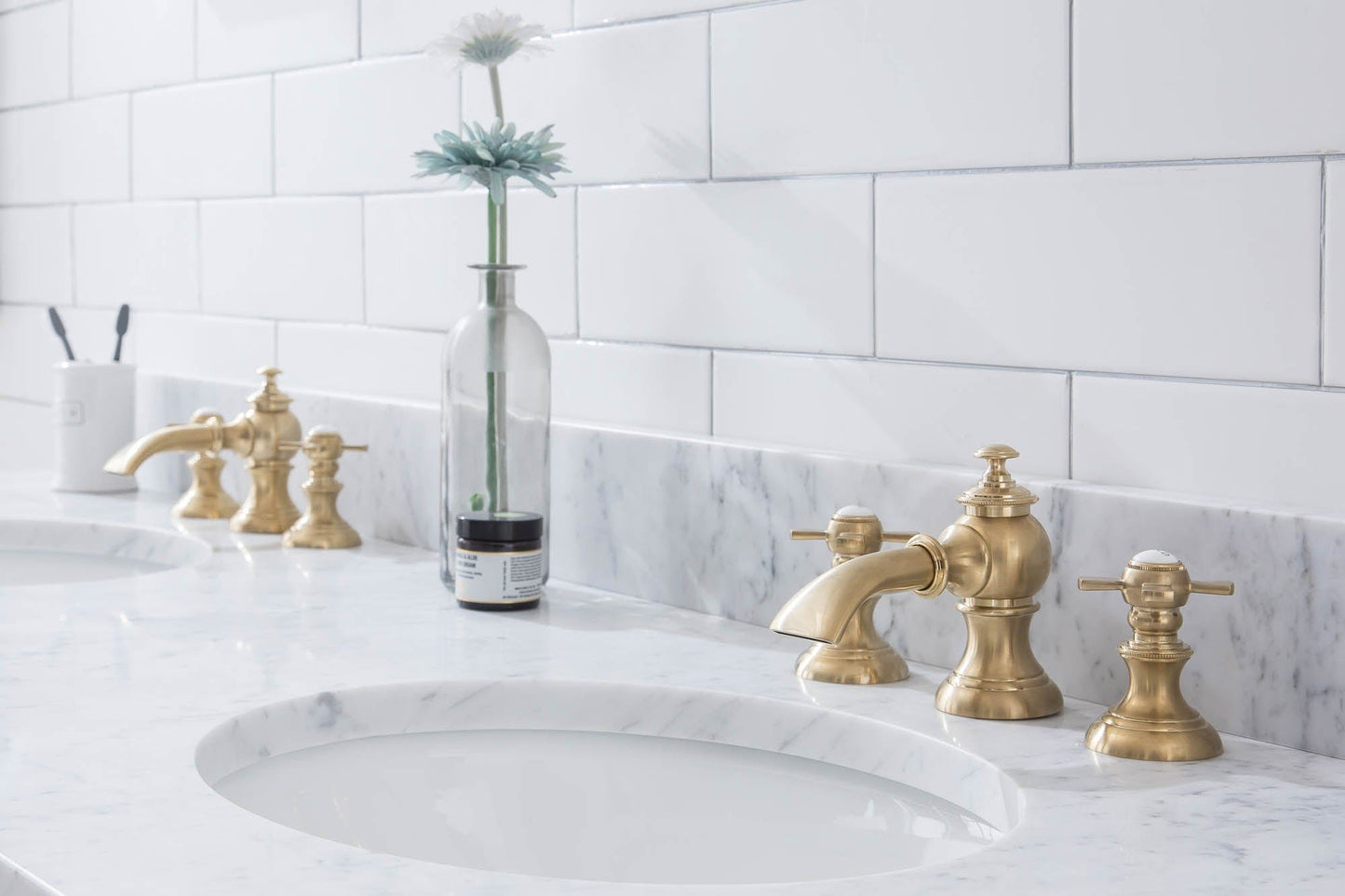 Water Creation EP72D-0613 EMPIRE 72"W x 34"H Double Washstand , P-Trap, Countertop with Sink, and F2-0013 Faucet included, in Satin Gold Finish