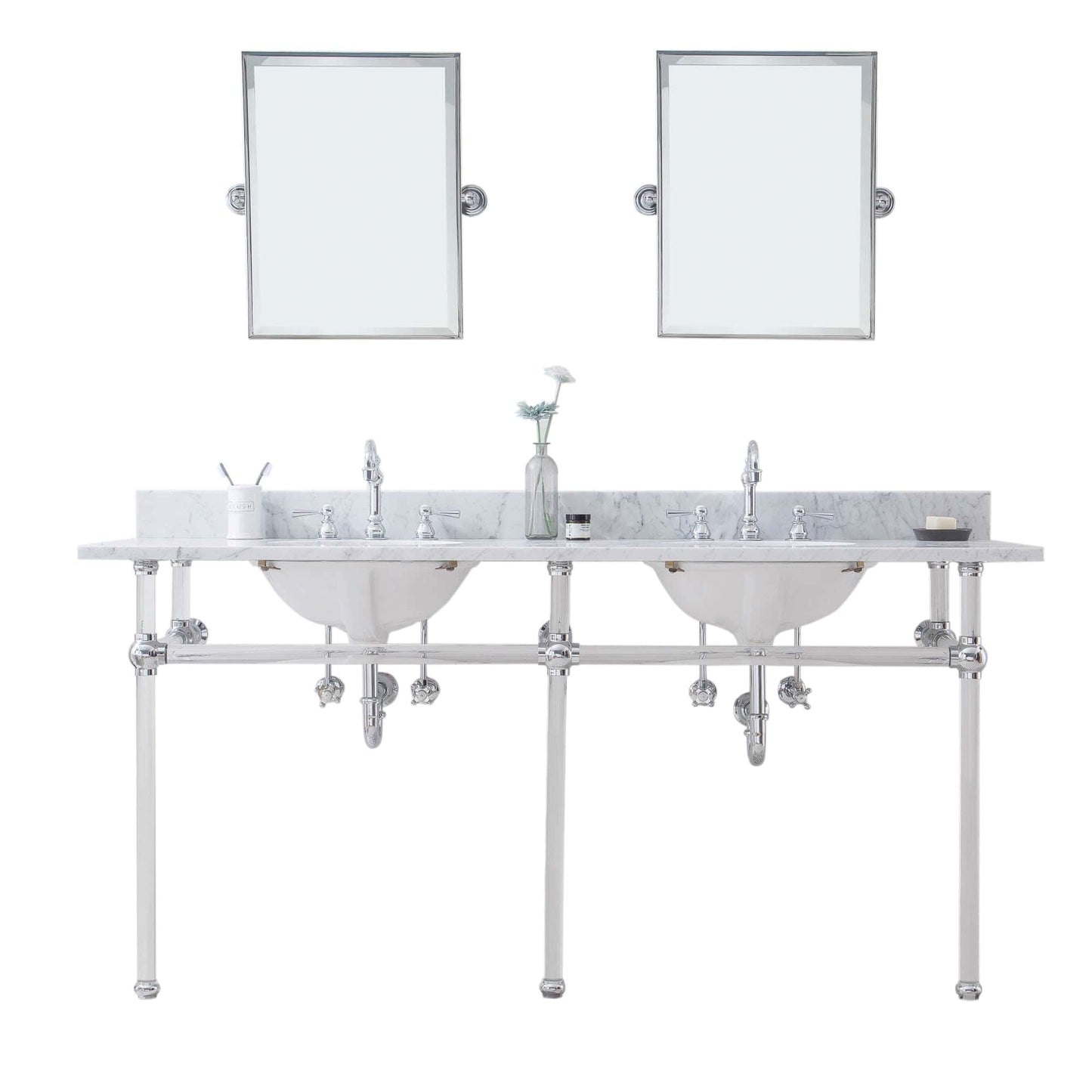 Water Creation EP72E-0112 EMPIRE 72"W x 34"H Double Washstand , P-Trap, Countertop with Sink, F2-0012 Faucet and Mirror included, in Chrome Finish