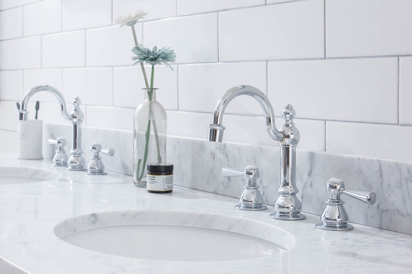 Water Creation EP72E-0112 EMPIRE 72"W x 34"H Double Washstand , P-Trap, Countertop with Sink, F2-0012 Faucet and Mirror included, in Chrome Finish