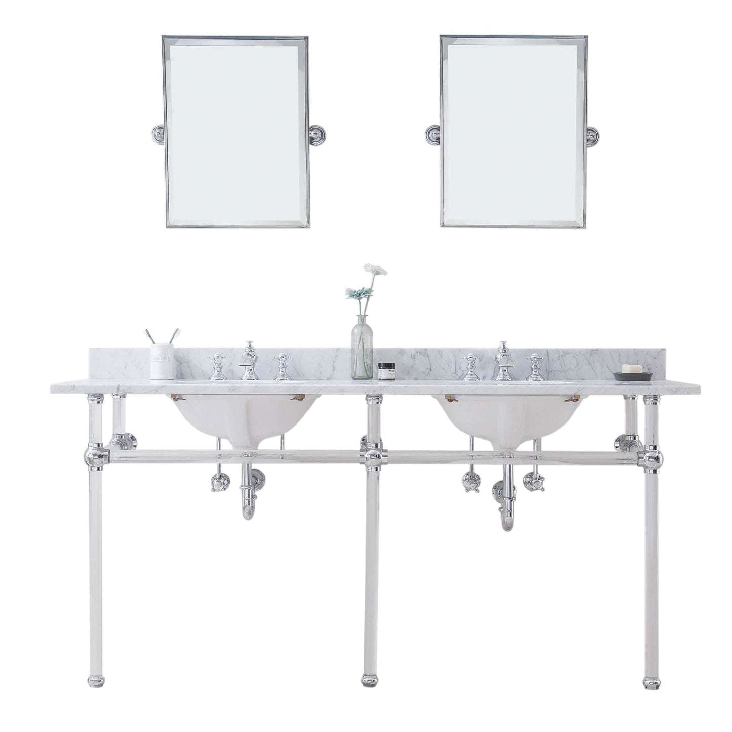 Water Creation EP72E-0113 EMPIRE 72"W x 34"H Double Washstand , P-Trap, Countertop with Sink, F2-0013 Faucet and Mirror included, in Chrome Finish