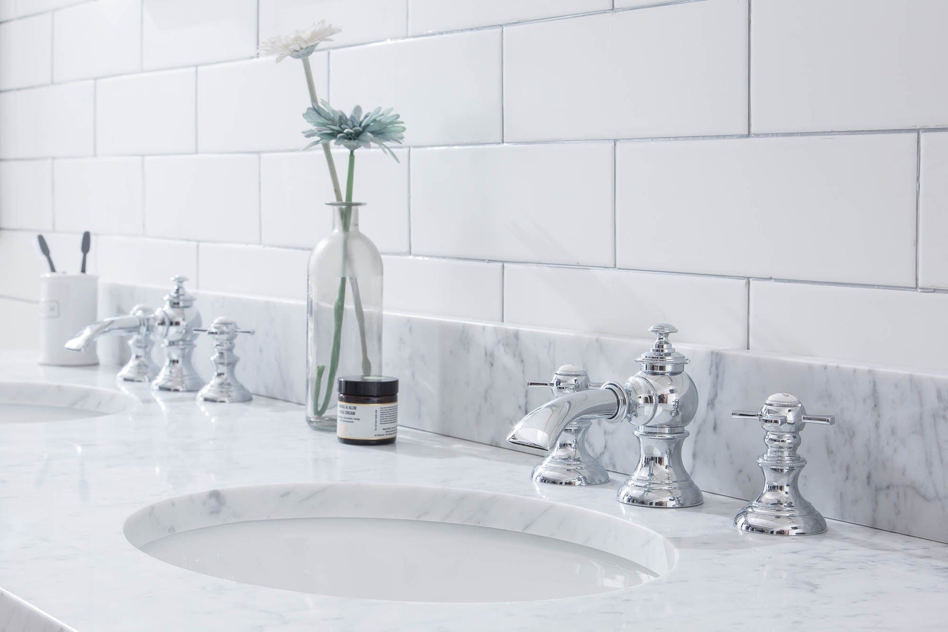 Water Creation EP72E-0113 EMPIRE 72"W x 34"H  Double Washstand , P-Trap, Countertop with Sink, F2-0013 Faucet and Mirror included, in Chrome Finish