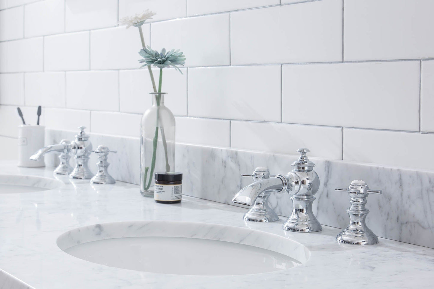 Water Creation EP72E-0113 EMPIRE 72"W x 34"H Double Washstand , P-Trap, Countertop with Sink, F2-0013 Faucet and Mirror included, in Chrome Finish