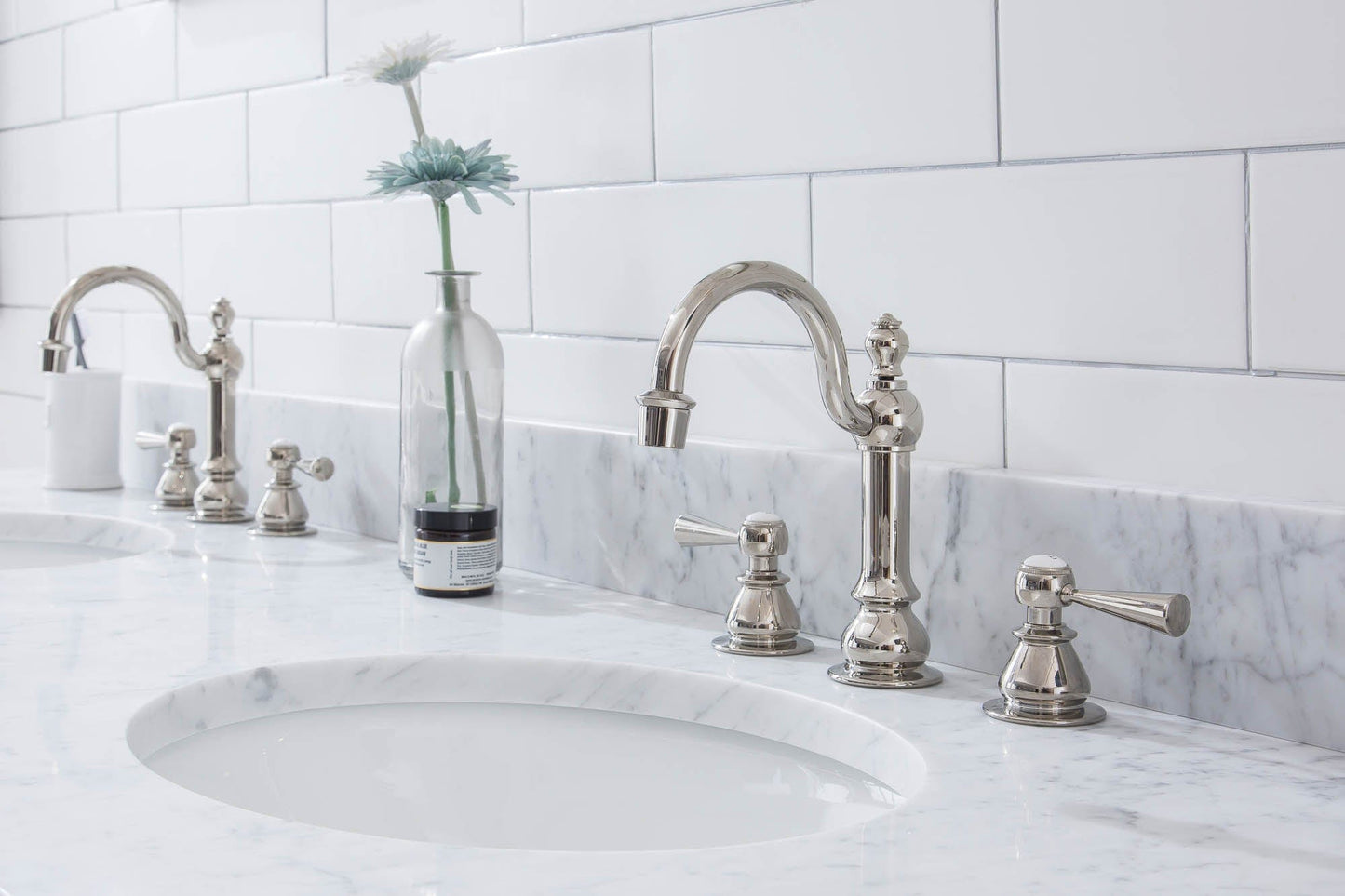 Water Creation EP72E-0512 EMPIRE 72"W x 34"H Double Washstand , P-Trap, Countertop with Sink, F2-0012 Faucet and Mirror included, in Polished Nickel Finish