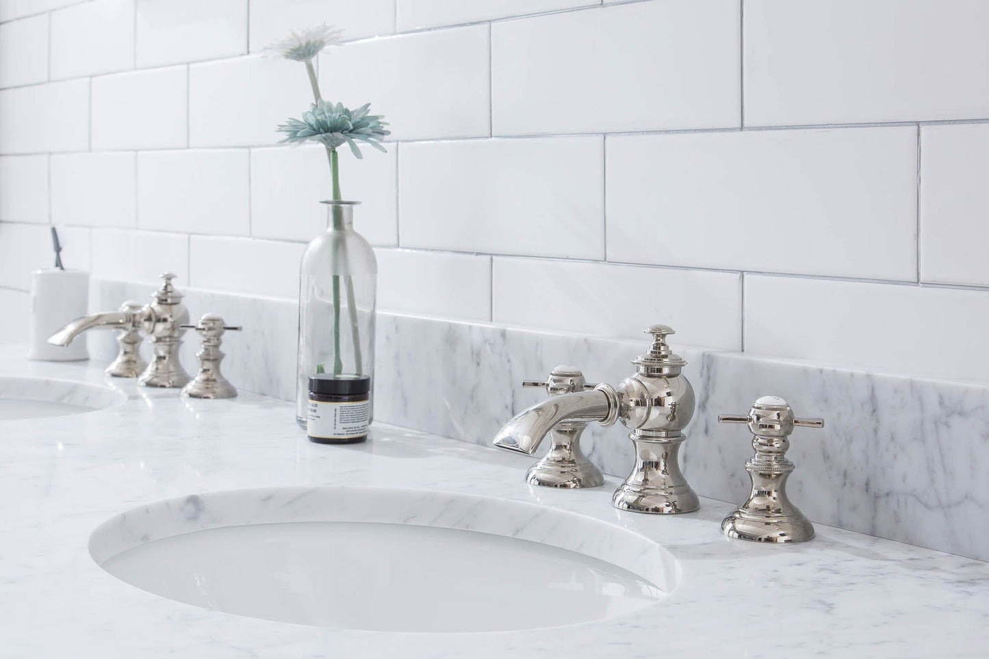 Water Creation EP72E-0513 EMPIRE 72"W x 34"H Double Washstand , P-Trap, Countertop with Sink, F2-0013 Faucet and Mirror included, in Polished Nickel Finish