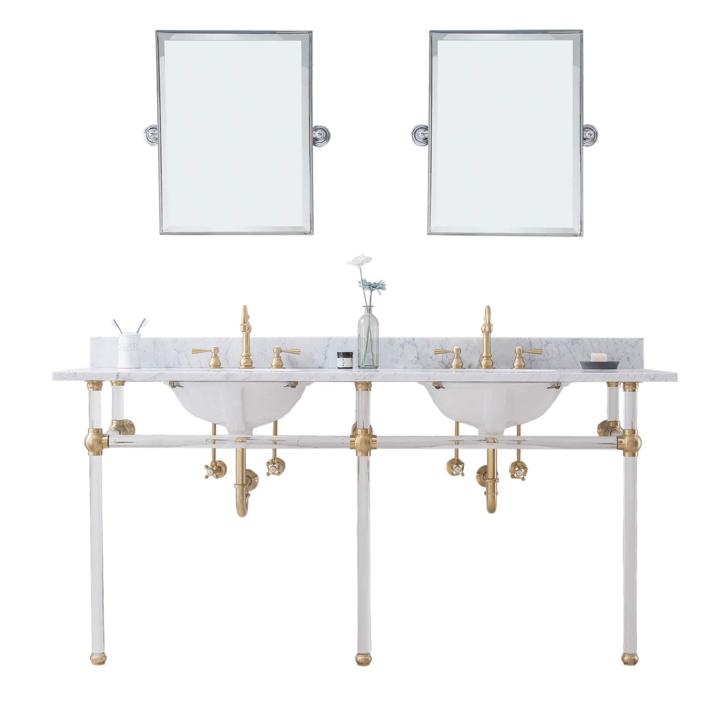 Water Creation EP72E-0612 EMPIRE 72"W x 34"H Double Washstand , P-Trap, Countertop with Sink, F2-0012 Faucet and Mirror included, in Satin Gold Finish
